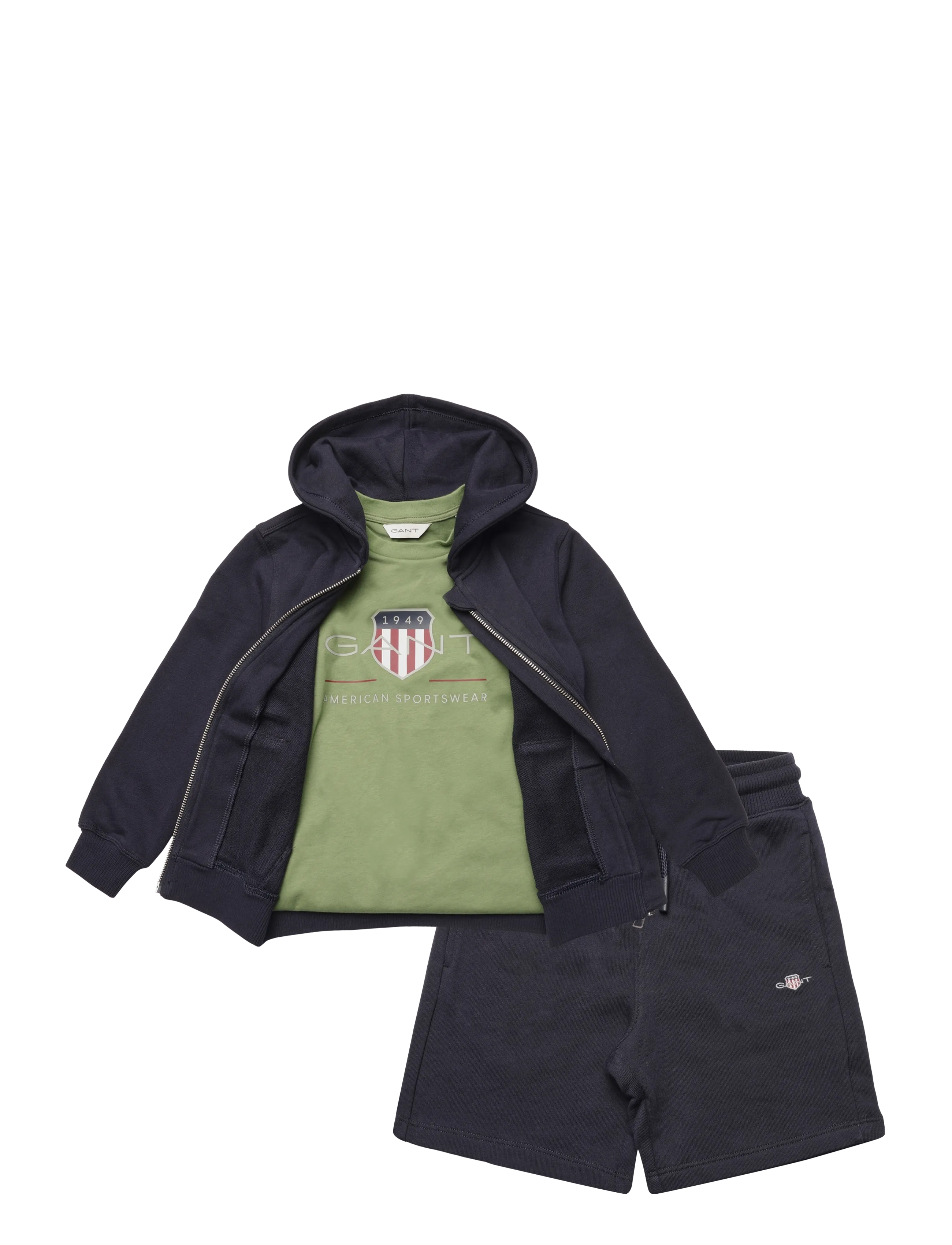 Gant Kids "Shield Full Zip Hoodie, T-Shirt and Sweatshort Set" - Sets - EVENING BLUE / navy
