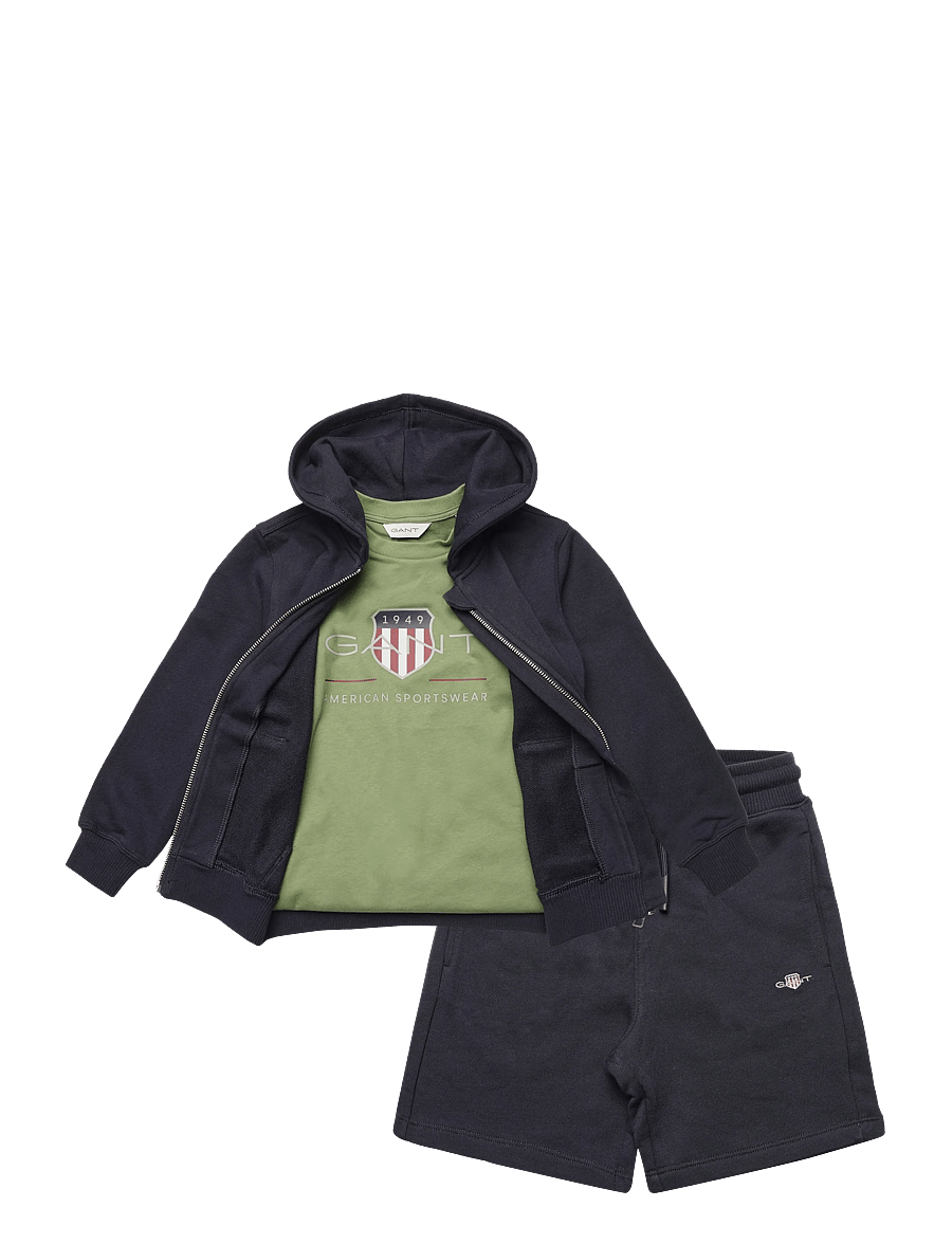 Gant Kids - "Shield Full Zip Hoodie, T-Shirt and Sweatshort Set" - sets mit kurzärmeligem t-shirt - evening blue - 0