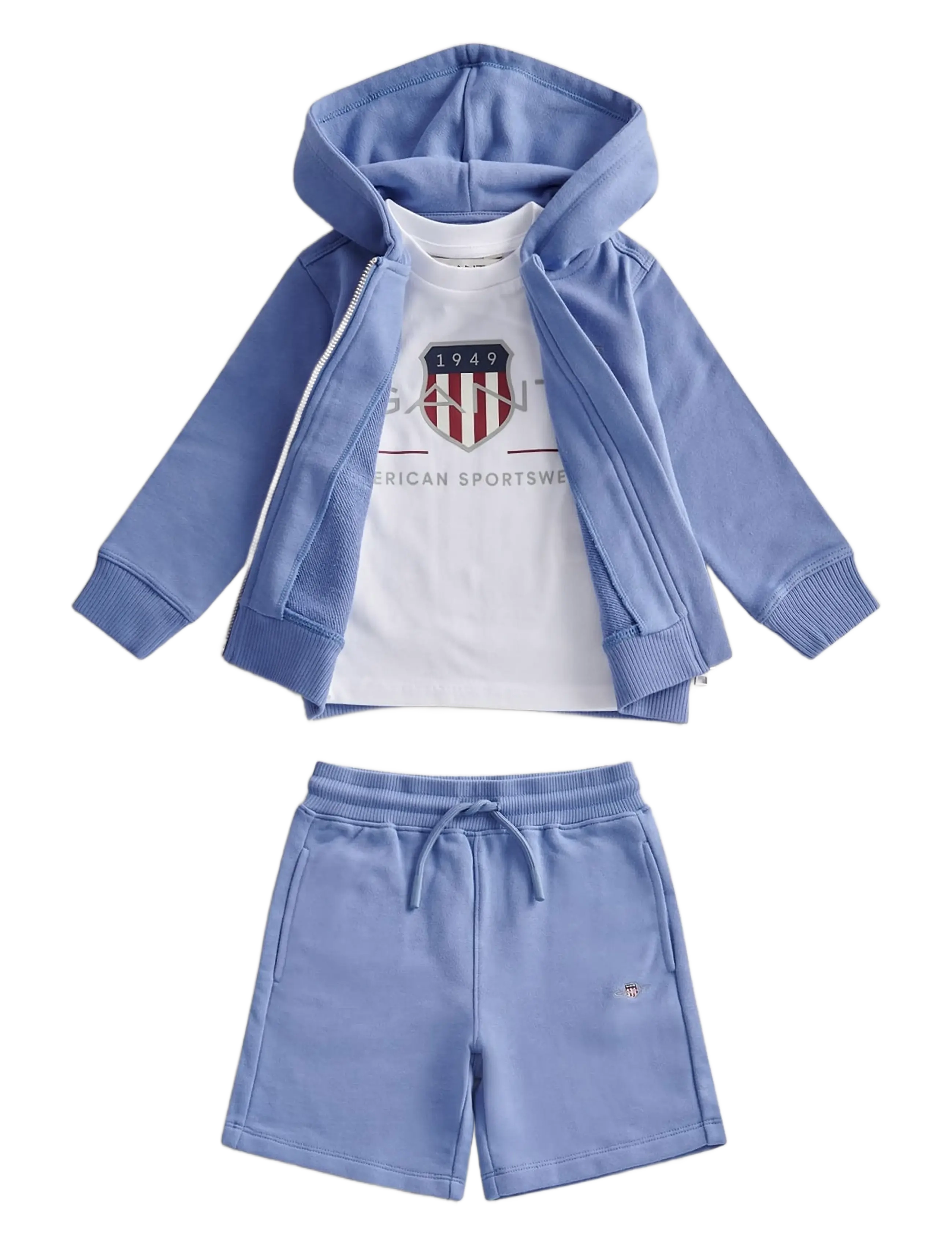 Gant Kids Shield Full Zip Hoodie, T-Shirt and Sweatshort Set - GANT - FADED DENIM / blue