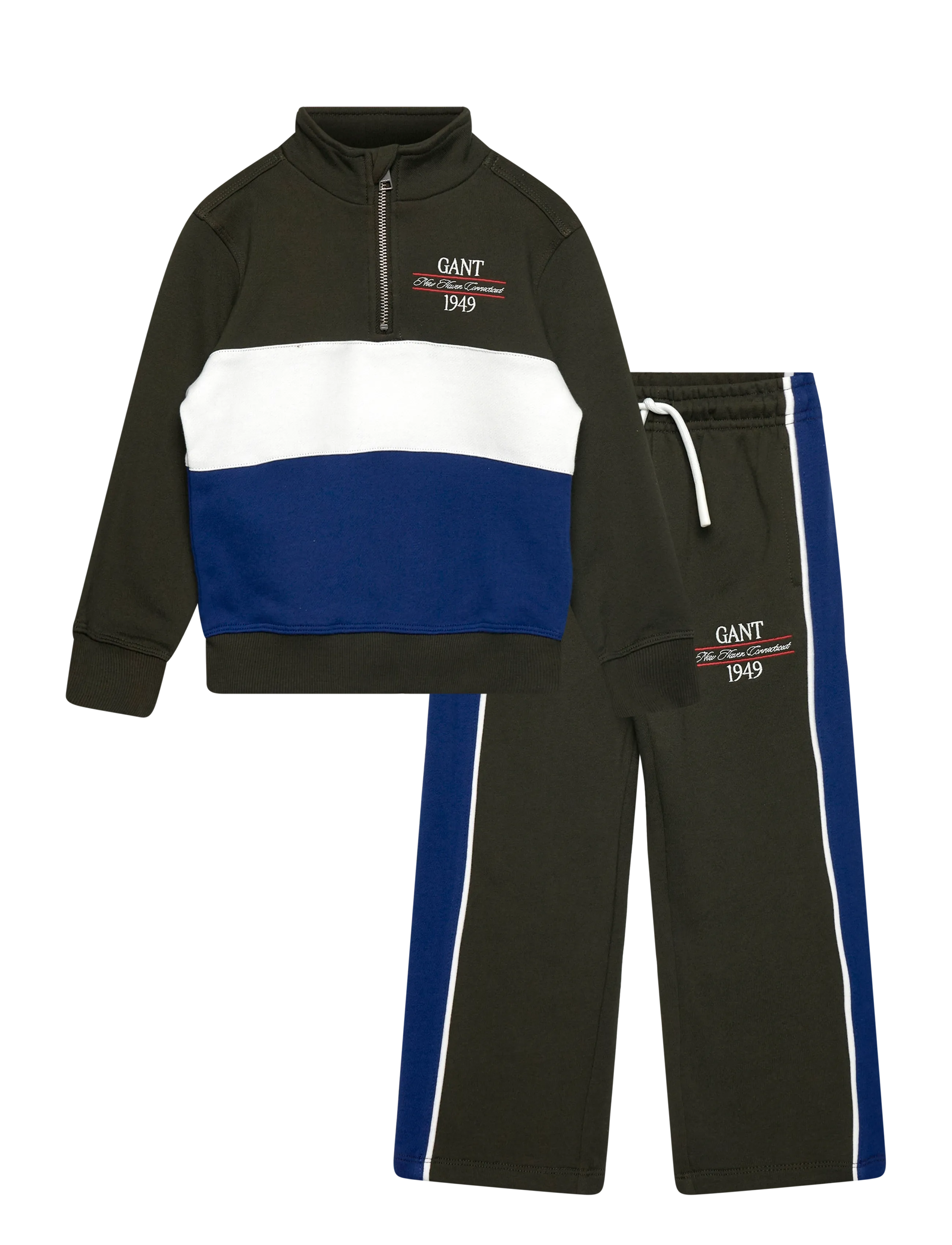 Gant Kids Graphic Half Zip & Sweatpant Set - Tøj - DARK MOSS GREEN / khaki/green