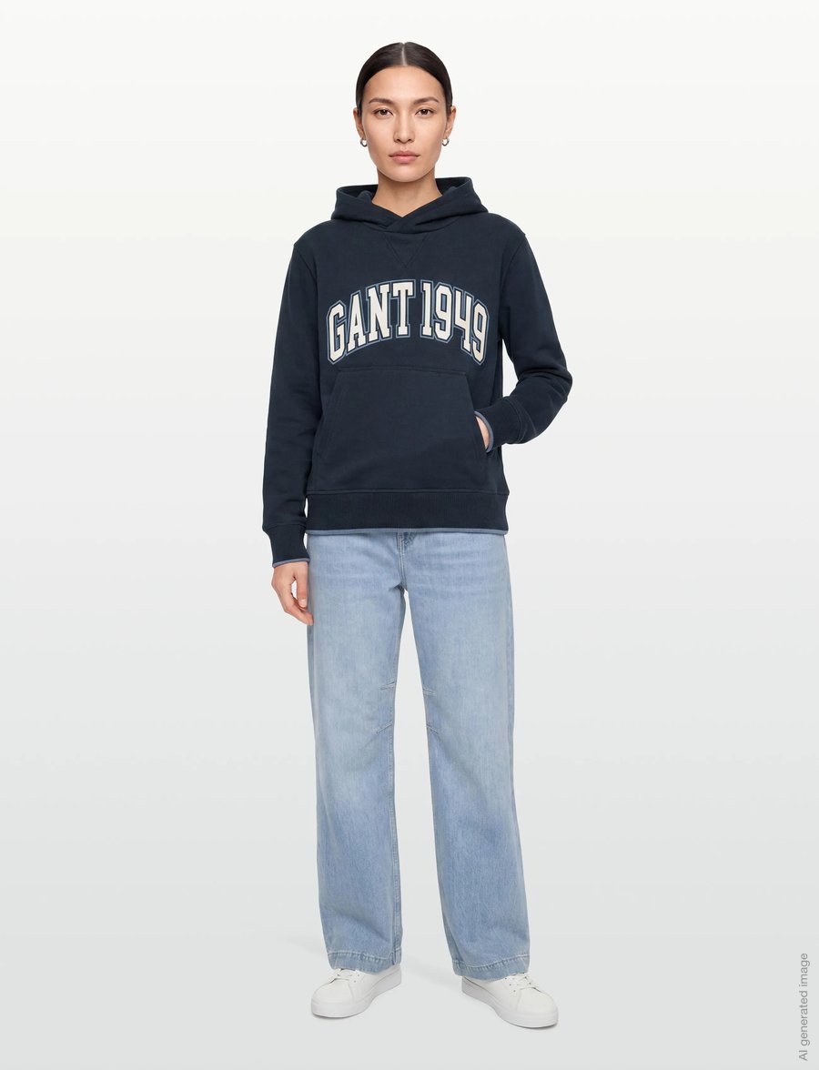 Gant Kids - Collegiate Rib Insert Hoodie - huvtröjor - evening blue - 0