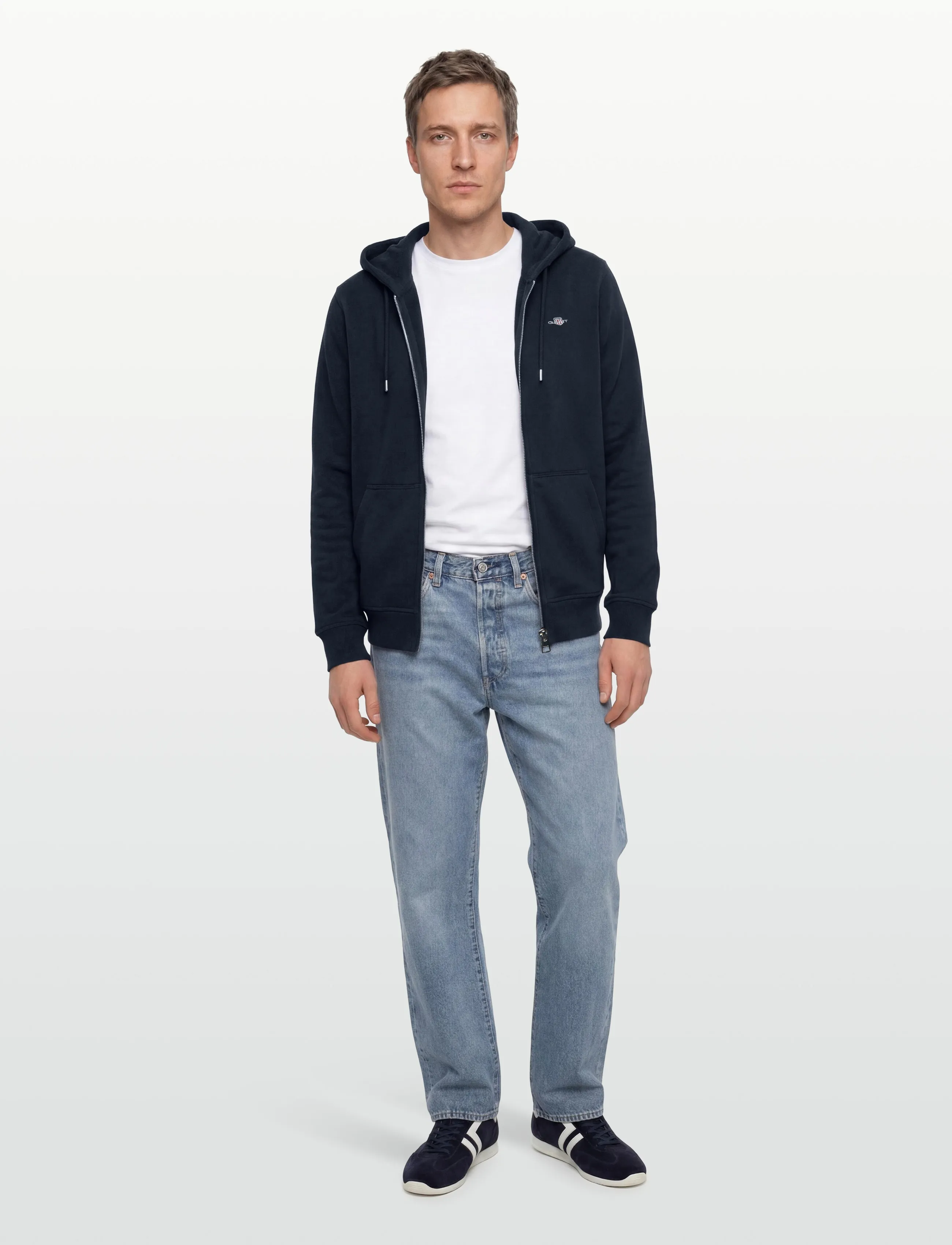 Gant Kids Shield Full Zip Sweat Hoodie, Børn, Lynlås Hoodie, Navy, Str: 140