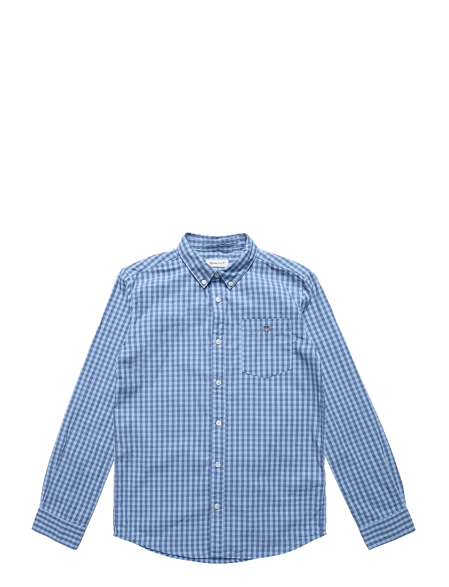Gant Kids - Shield Gingham Poplin Shirt - langärmlige hemden - faded denim - 0