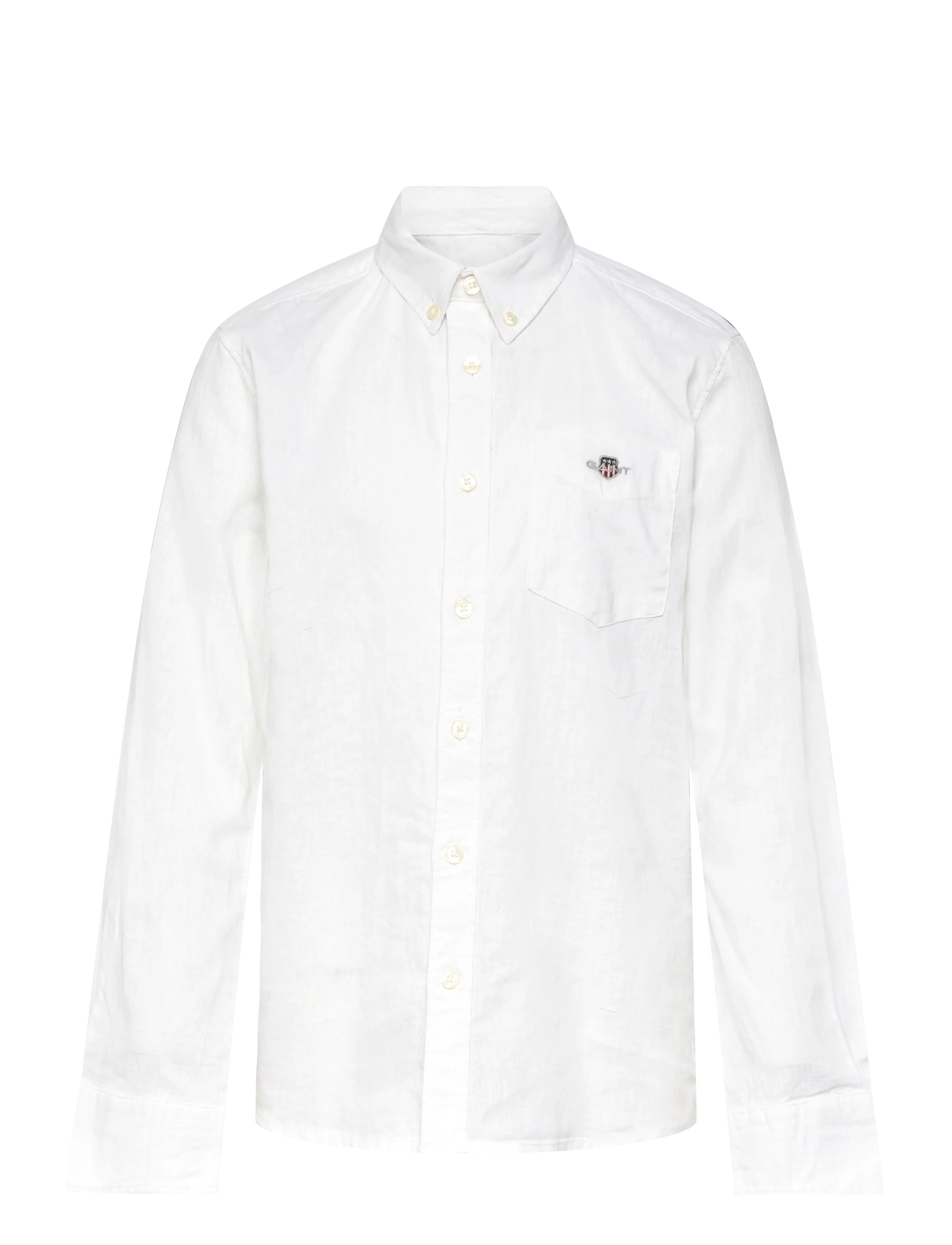 Gant Kids Shield Linen Blend Shirt, 128, Shirts, Weiß - Long-sleeved Kinder