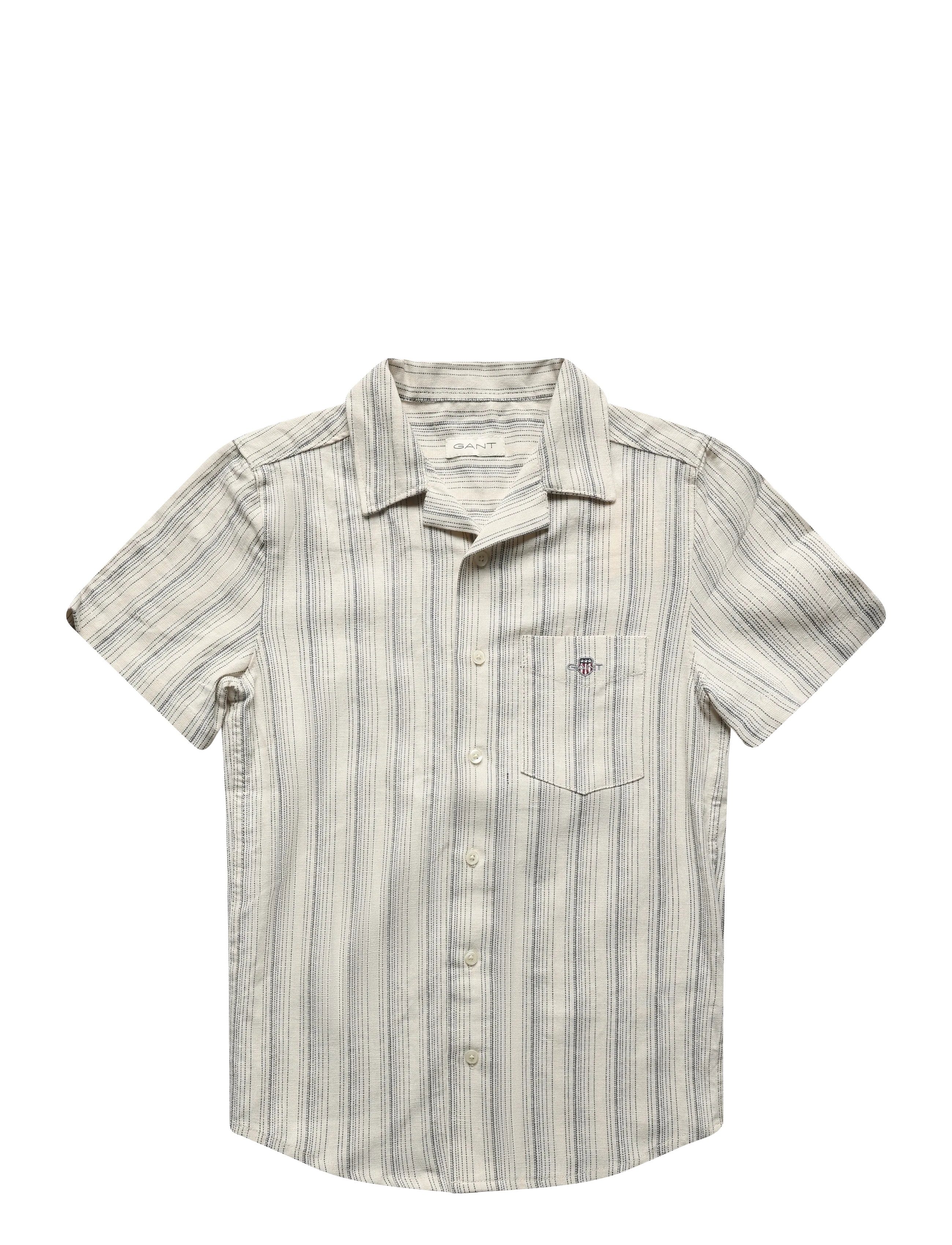 Gant Kids Shield Striped Linen Blend SS Shirt - Kläder - CREAMED WHITE / cream
