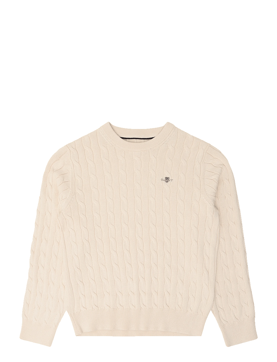 Gant Kids - Shield Cotton Cable Neck Sweater - stickade tröjor - creamed white - 0
