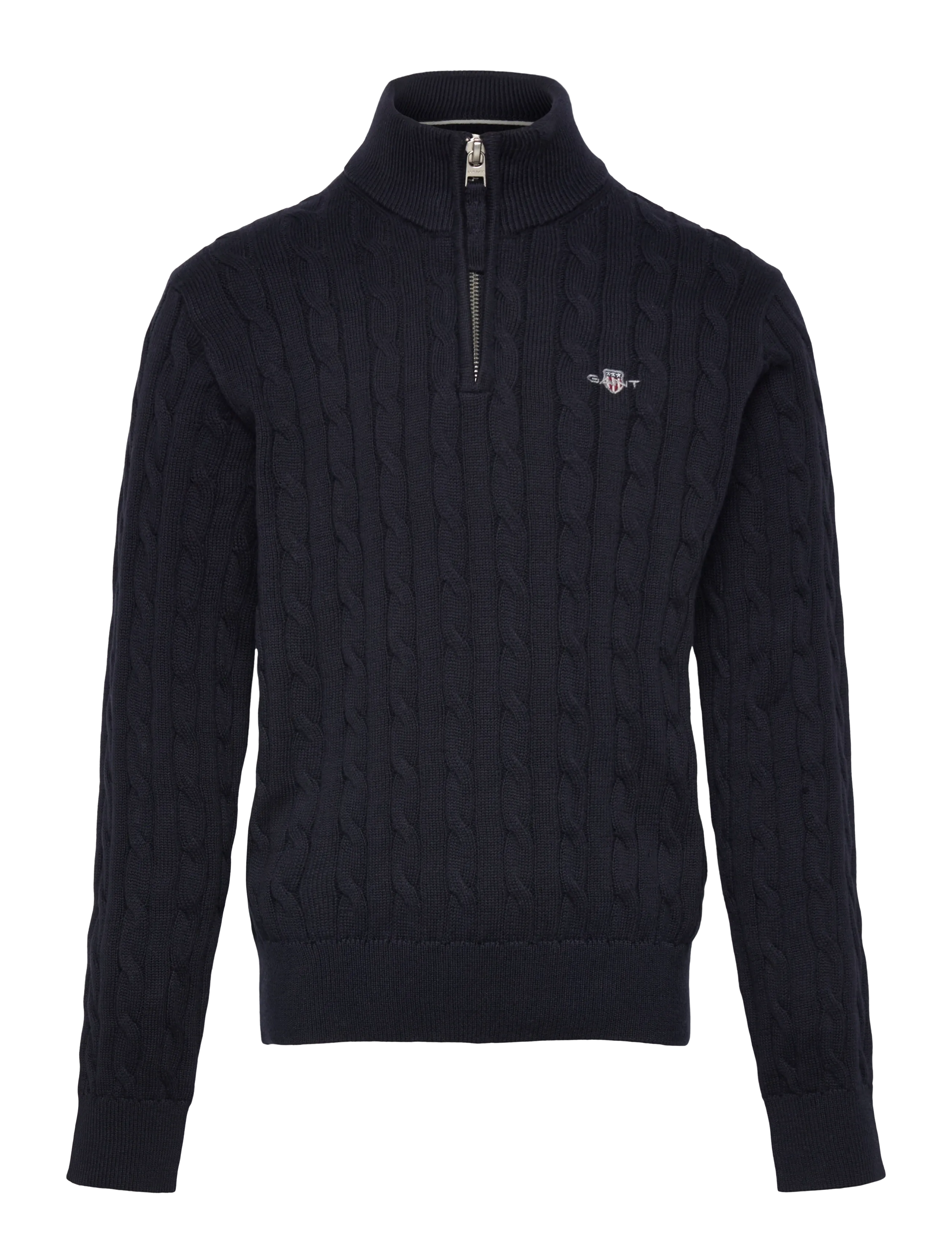 Gant Kids Shield Cotton Cable Half Zip Sweater - New Arrivals - EVENING BLUE / navy