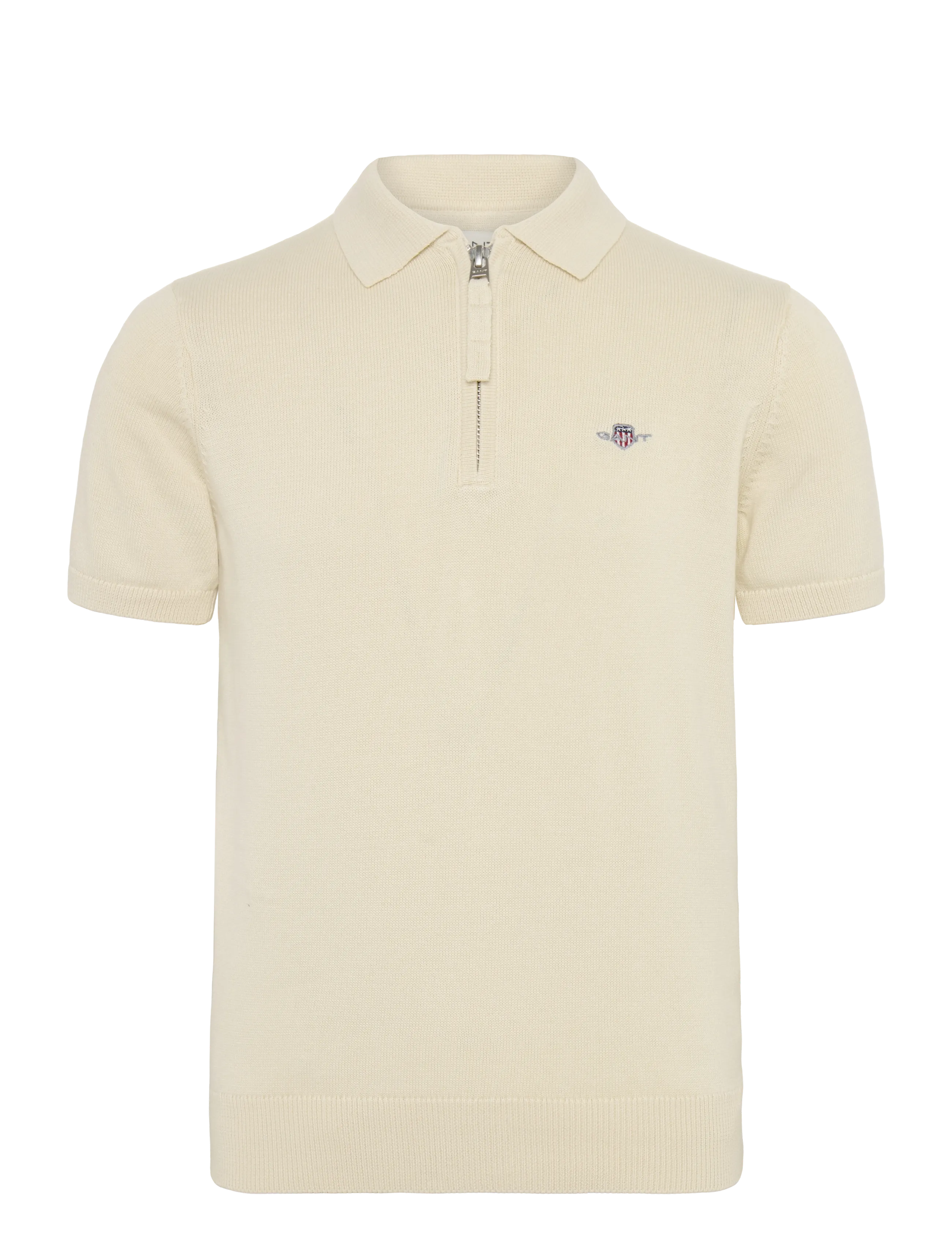 Gant Kids Shield Knitted Zip SS Polo - Uus - CREAMED WHITE / cream