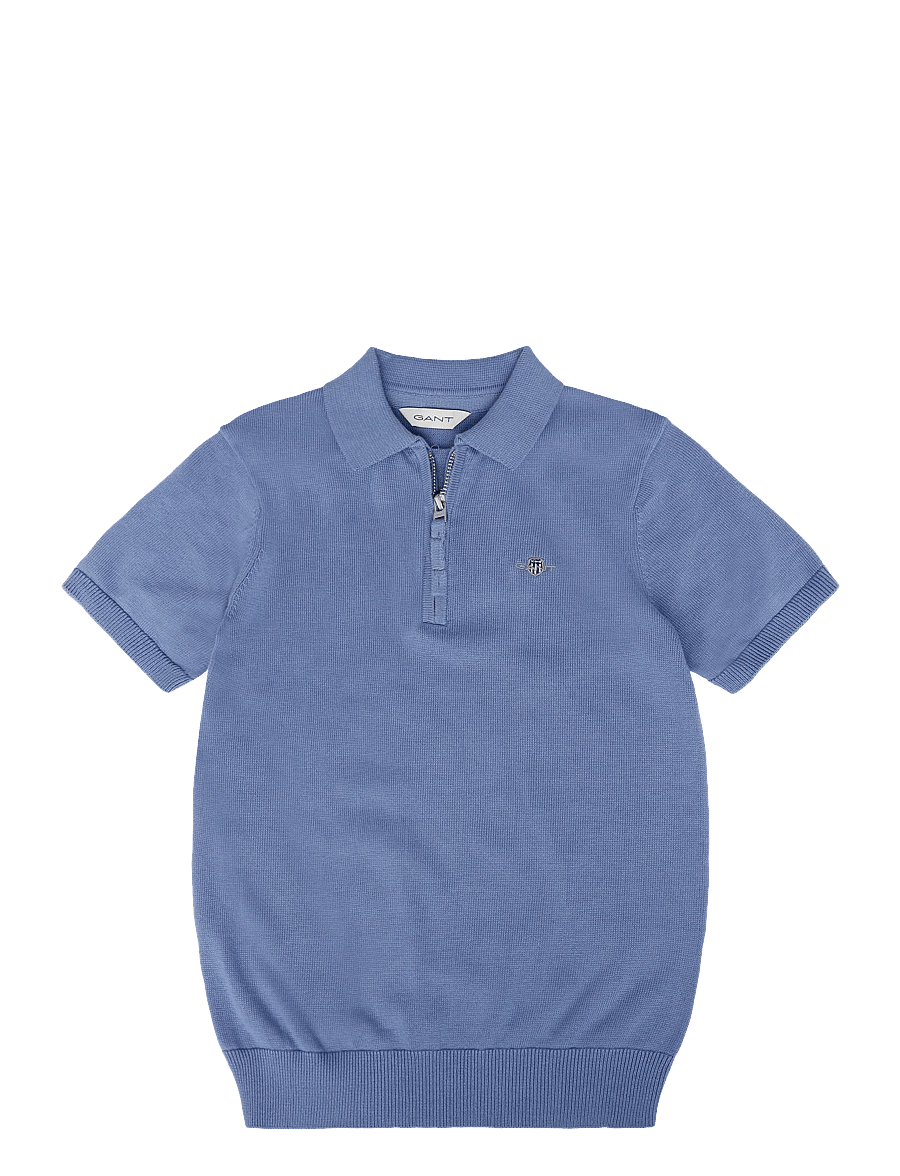 Gant Kids - Shield Knitted Zip SS Polo - kurzärmelig - faded denim - 0