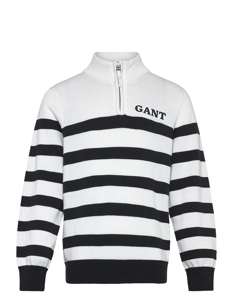 Gant Kids - Gant Knitted Breton Stripe Zip Funnel - trøjer - white - 0