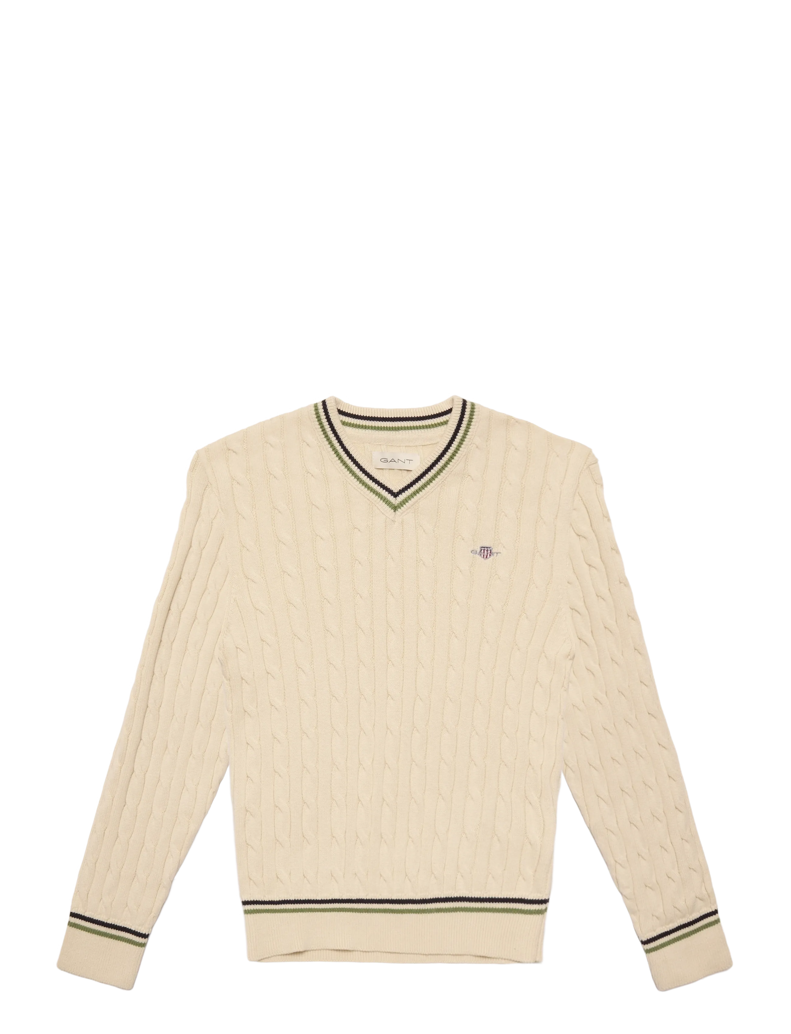 Gant Kids Cable V Neck Cricket Sweater - Trøjer - CREAMED WHITE / cream