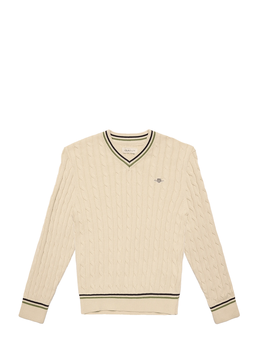 Gant Kids - Cable V Neck Cricket Sweater - creamed white - 0