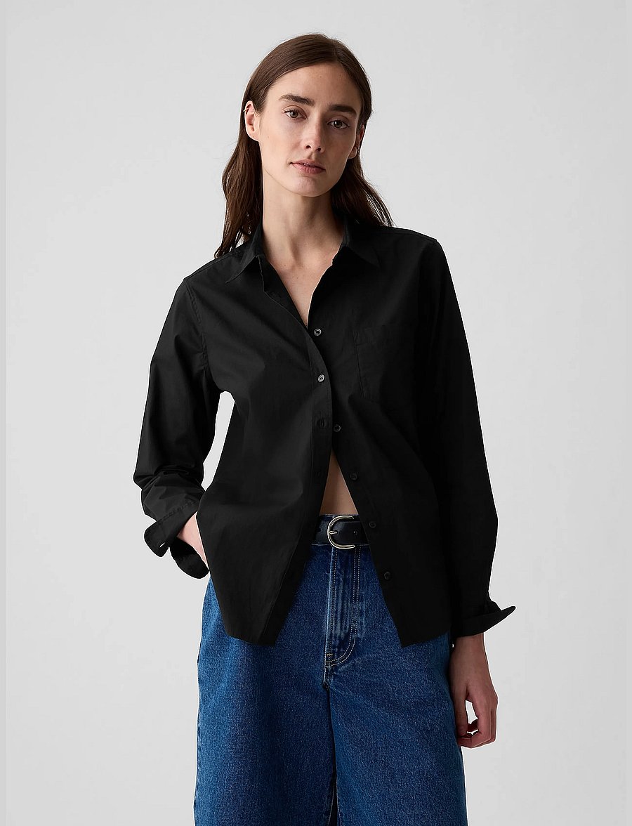 GAP - Organic Cotton Poplin Classic Shirt - långärmade skjortor - true black v2 2 - 0