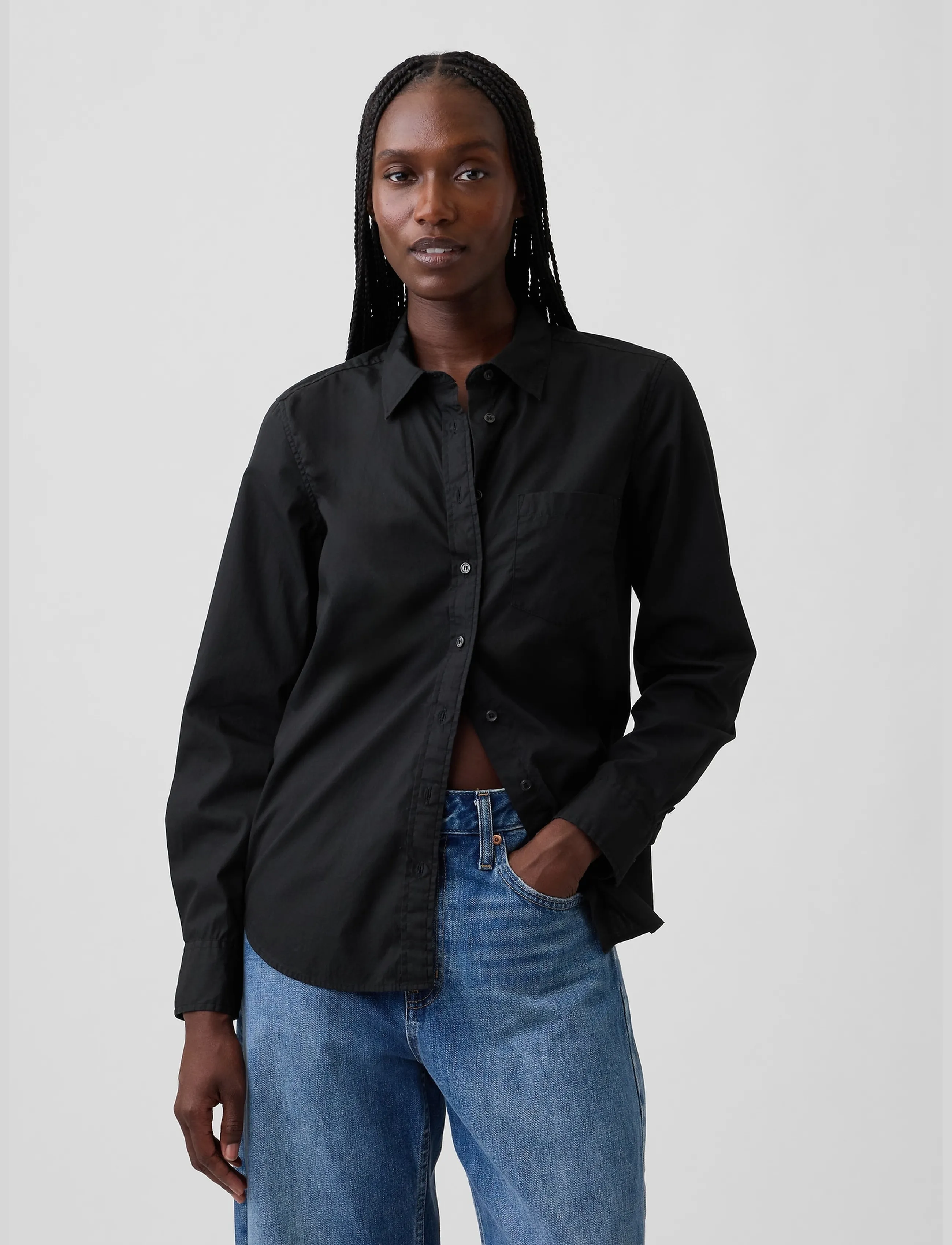 GAP - Organic Cotton Poplin Classic Shirt - långärmade skjortor - true black v2 2 - 2