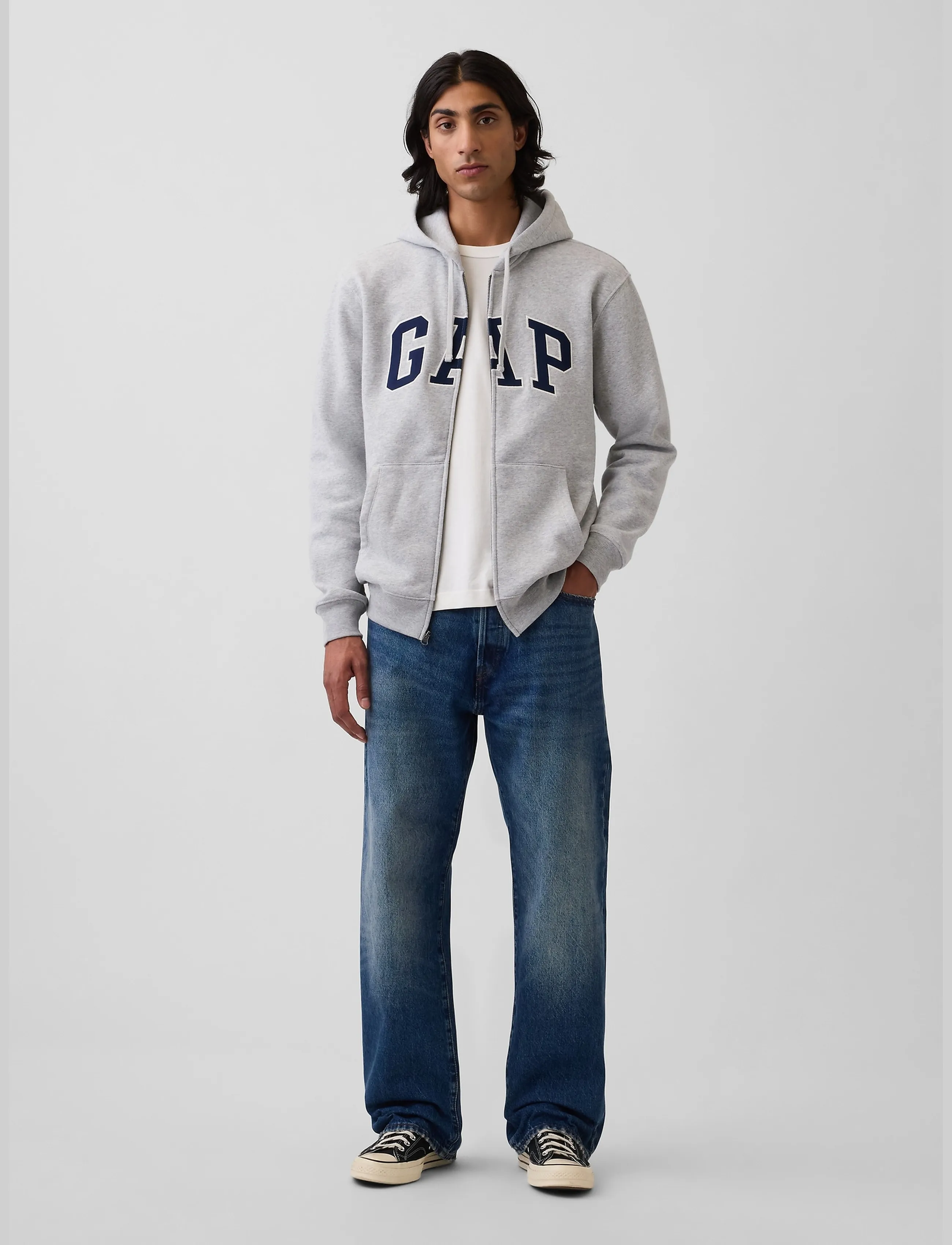 GAP - Adult VintageSoft Arch Logo Zip Hoodie - kapuutsiga pusad - light heather grey v2 - 2