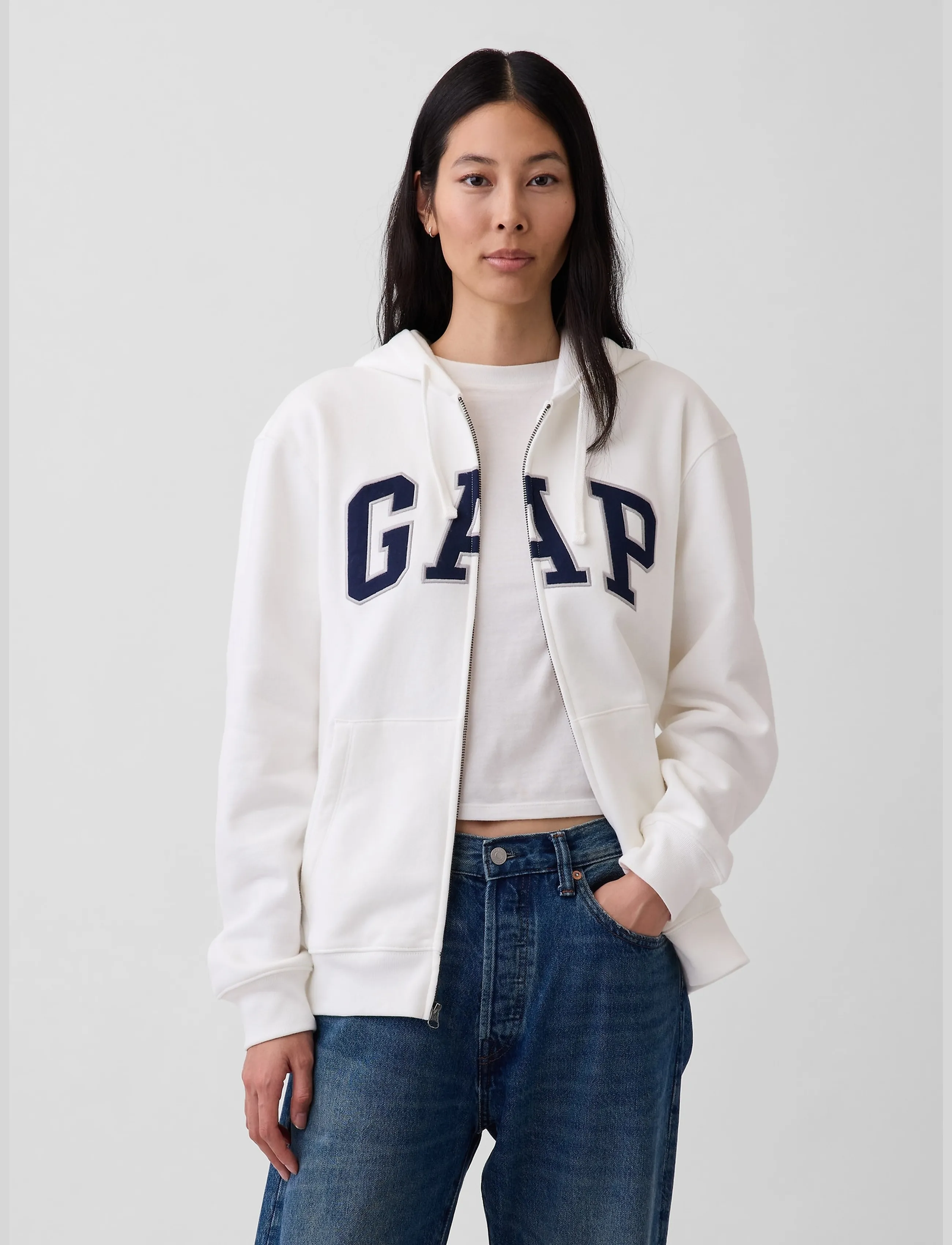GAP - Adult VintageSoft Arch Logo Zip Hoodie - new off white v2 - 5