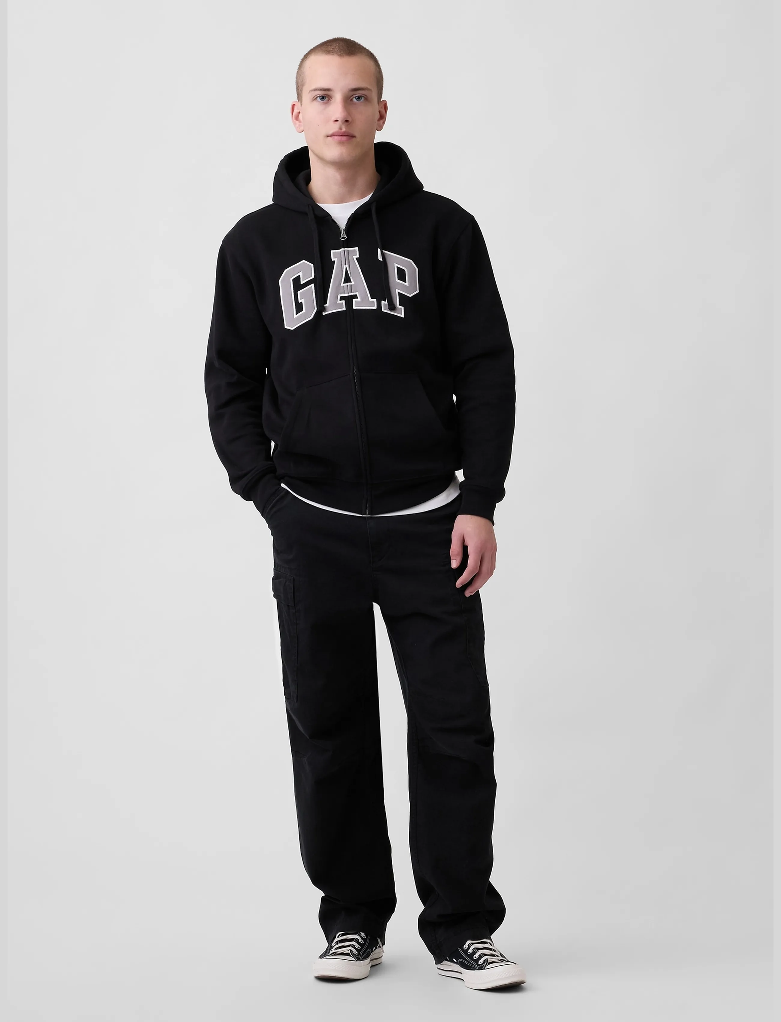 GAP - Adult VintageSoft Arch Logo Zip Hoodie - true black v2 - 2