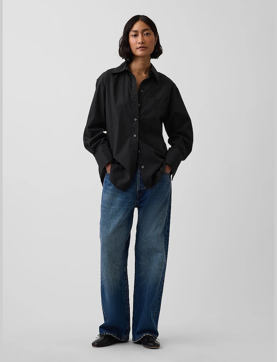 GAP - Organic Cotton Poplin Big Shirt - långärmade skjortor - black 4 - 3