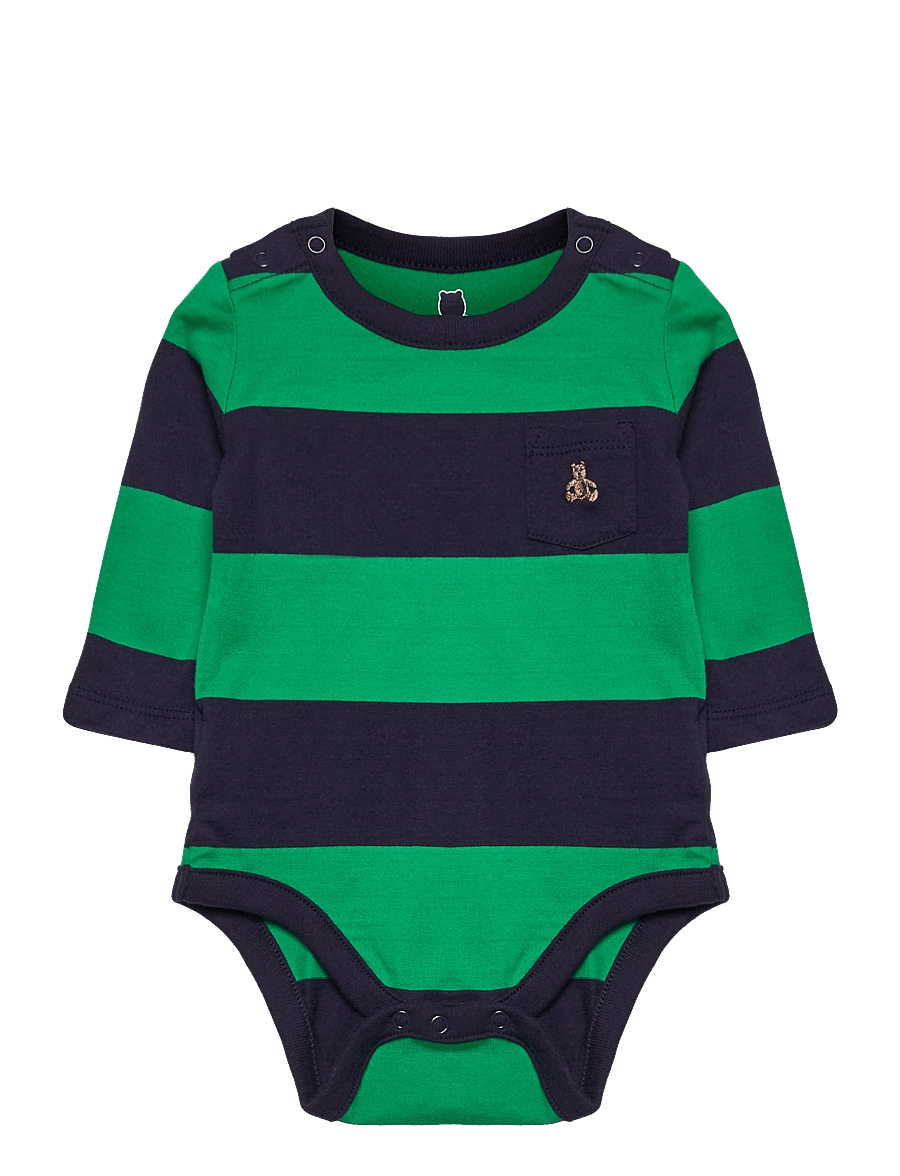 GAP - Baby 100% Organic Cotton Mix and Match Stripe Print Bodysuit - navy green stripe - 0