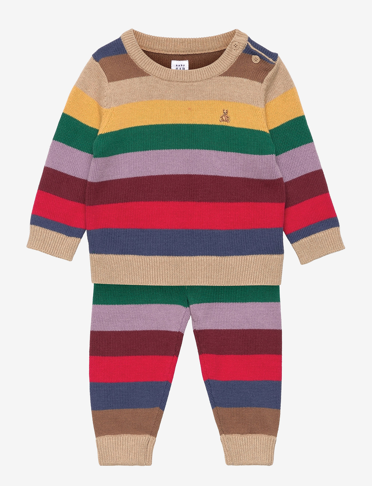 Baby Crewneck Sweater Stripe Print Outfit Set - MULTI STRIPE