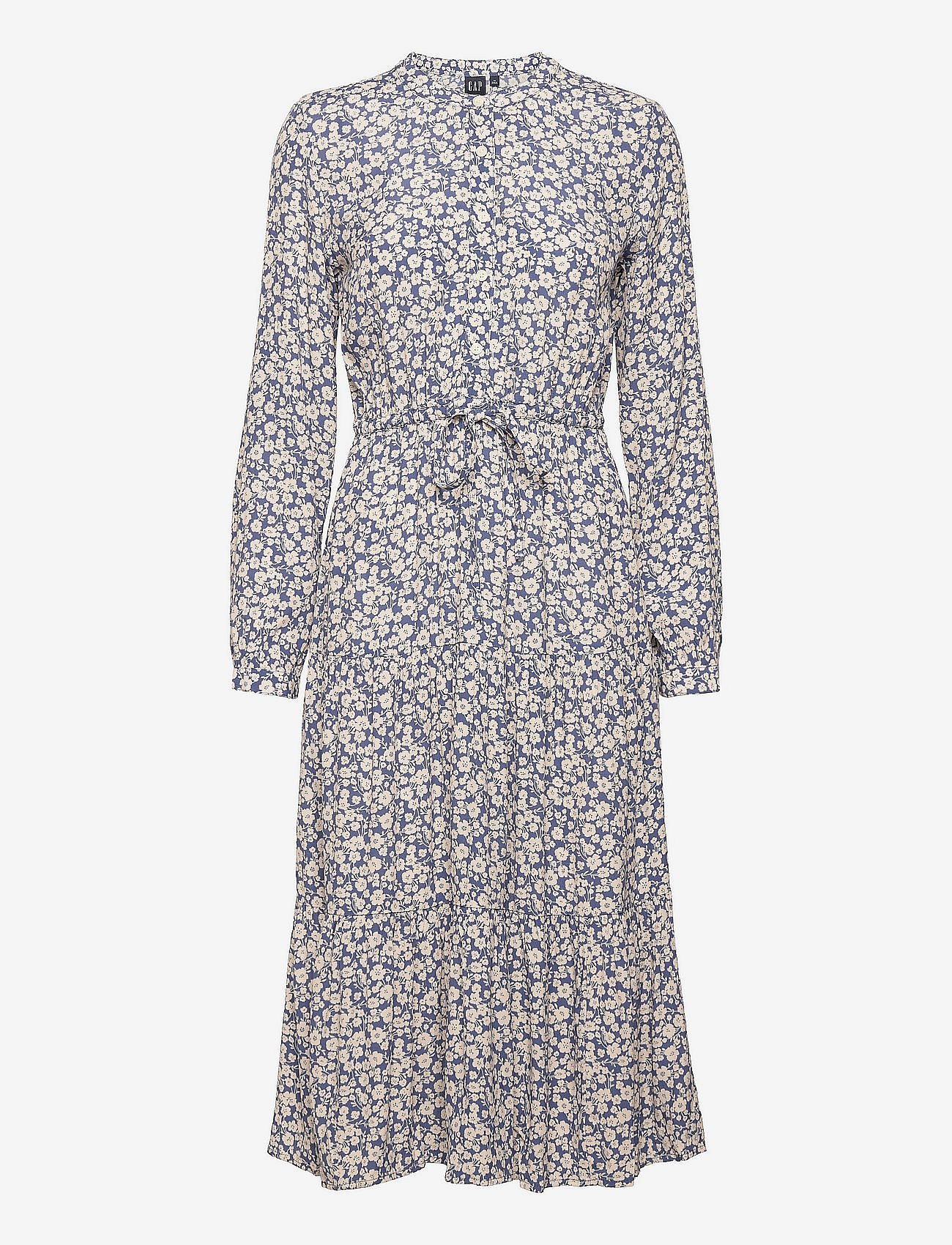 LENZING ECOVERO Tiered Midi Dress - BLUE FLORAL