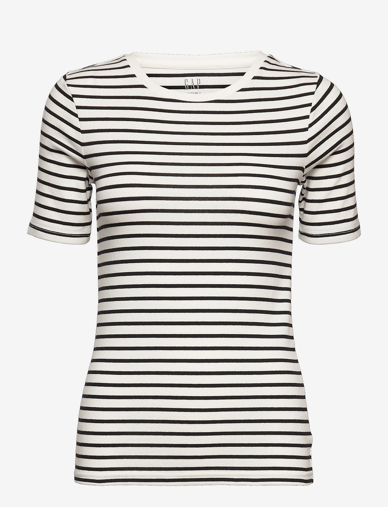 Modern Crewneck T-Shirt - WHITE W BLACK STRIPES