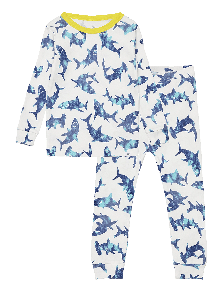 GAP - babyGap 100% Organic Cotton Shark Graphic PJ Set - new off white - 0