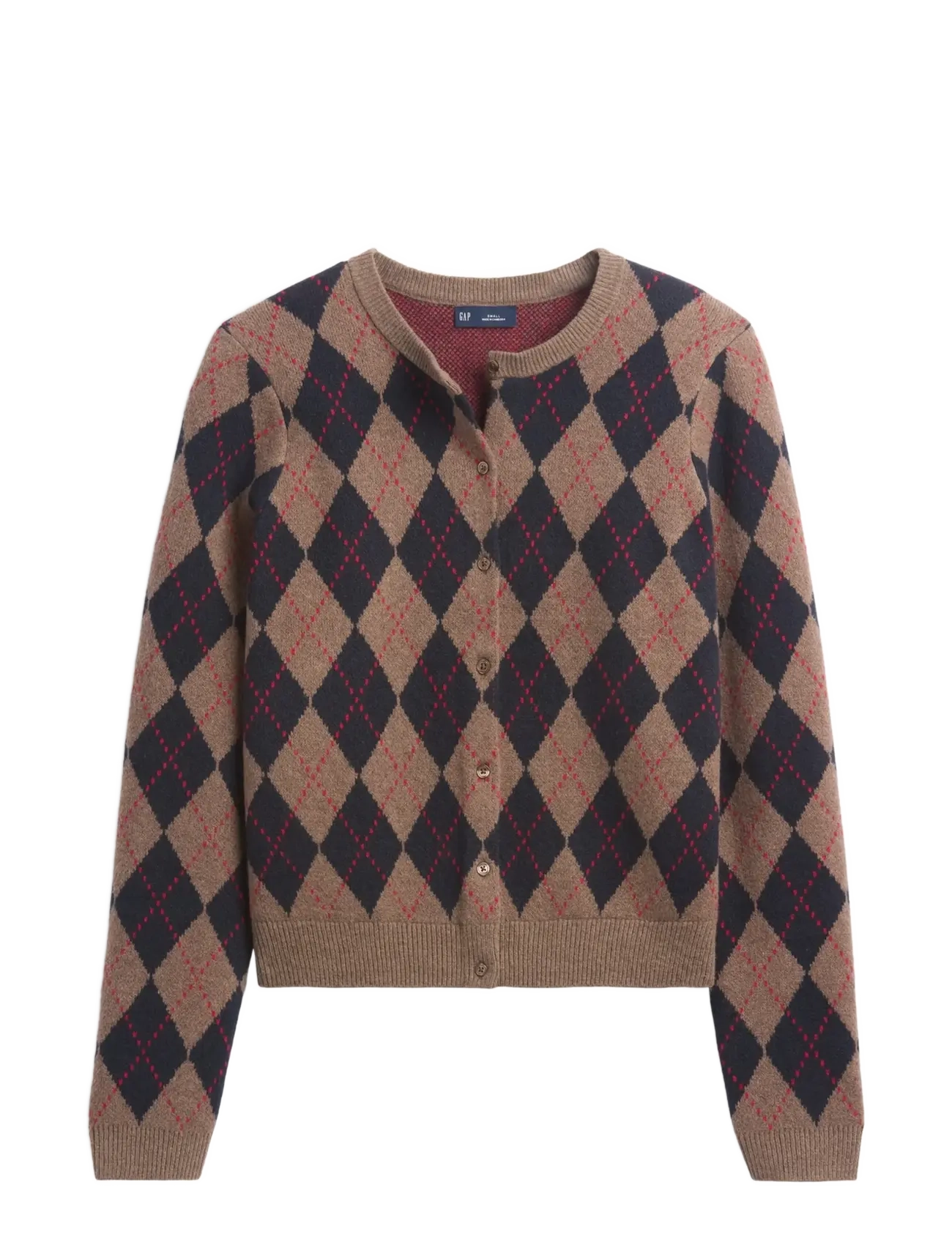 GAP CashSoft Crop Cardigan from the GAP collection - Büromode - BLUE ARGYLE / brown