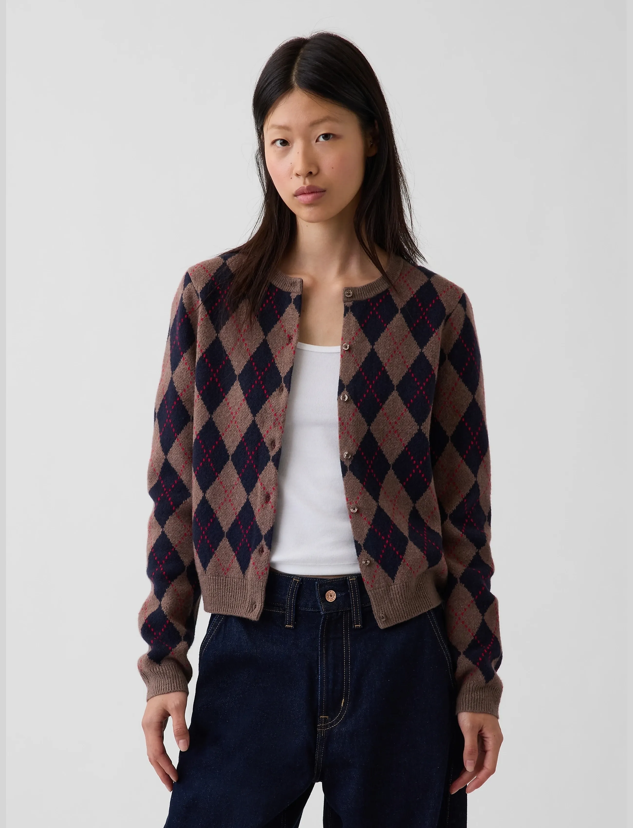 GAP - CashSoft Crop Cardigan from the GAP collection - strickjacken - blue argyle - 2
