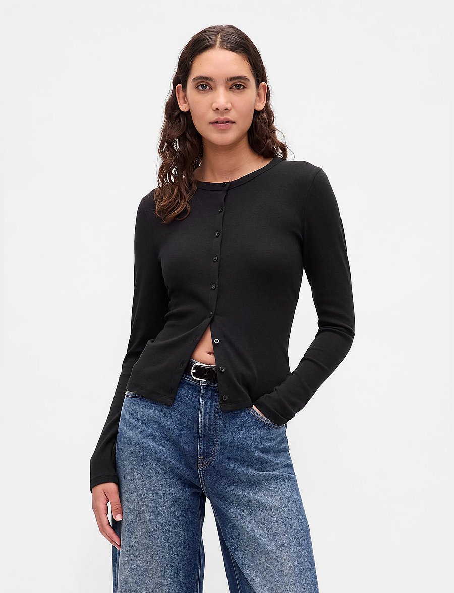 GAP - Modern Crewneck Cardigan from the GAP collection - strickjacken - black - 0