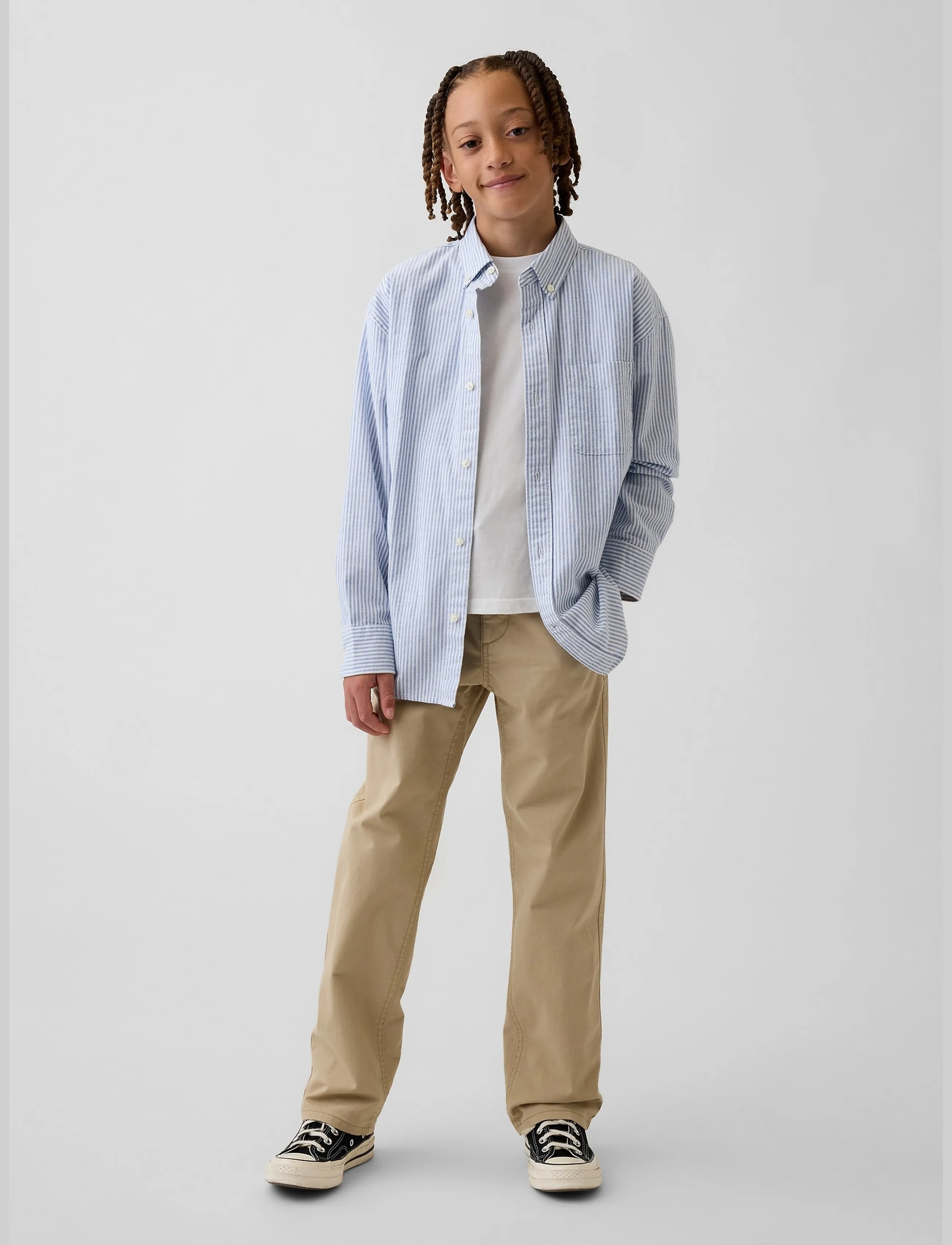 GAP Kids Modern Uniform Relaxed Straight Khakis, 128/134, Unterteile, Beige - Chinos, Kinder