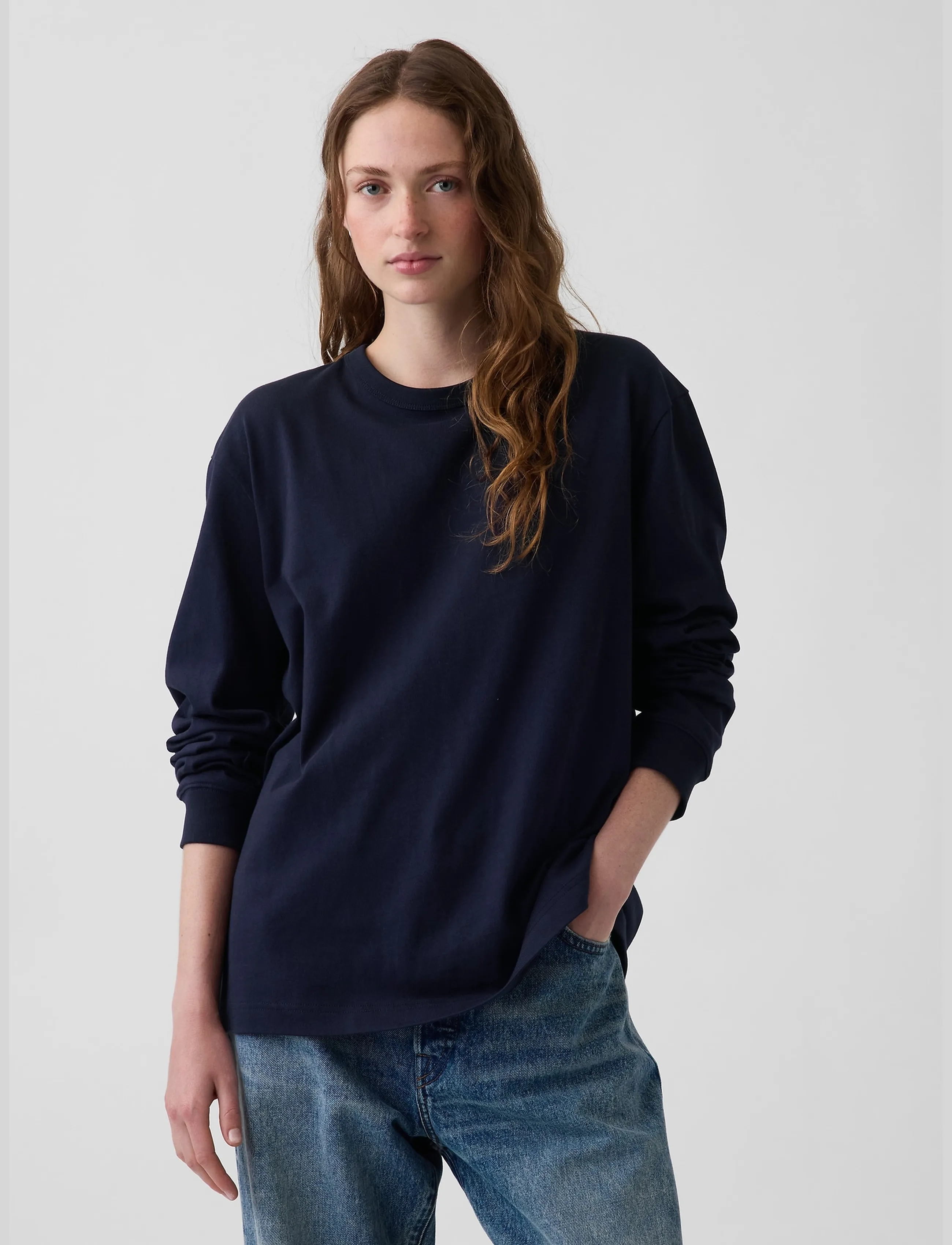 GAP - Long-Sleeved Heavy Relaxed T-Shirt from the GAP collection - long-sleeved t-shirts - new classic navy - 5