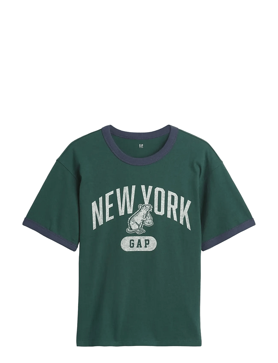 GAP - Kids Relaxed New York Graphic Ringer T-Shirt - kurzärmelige - deep hunter 505 - 0