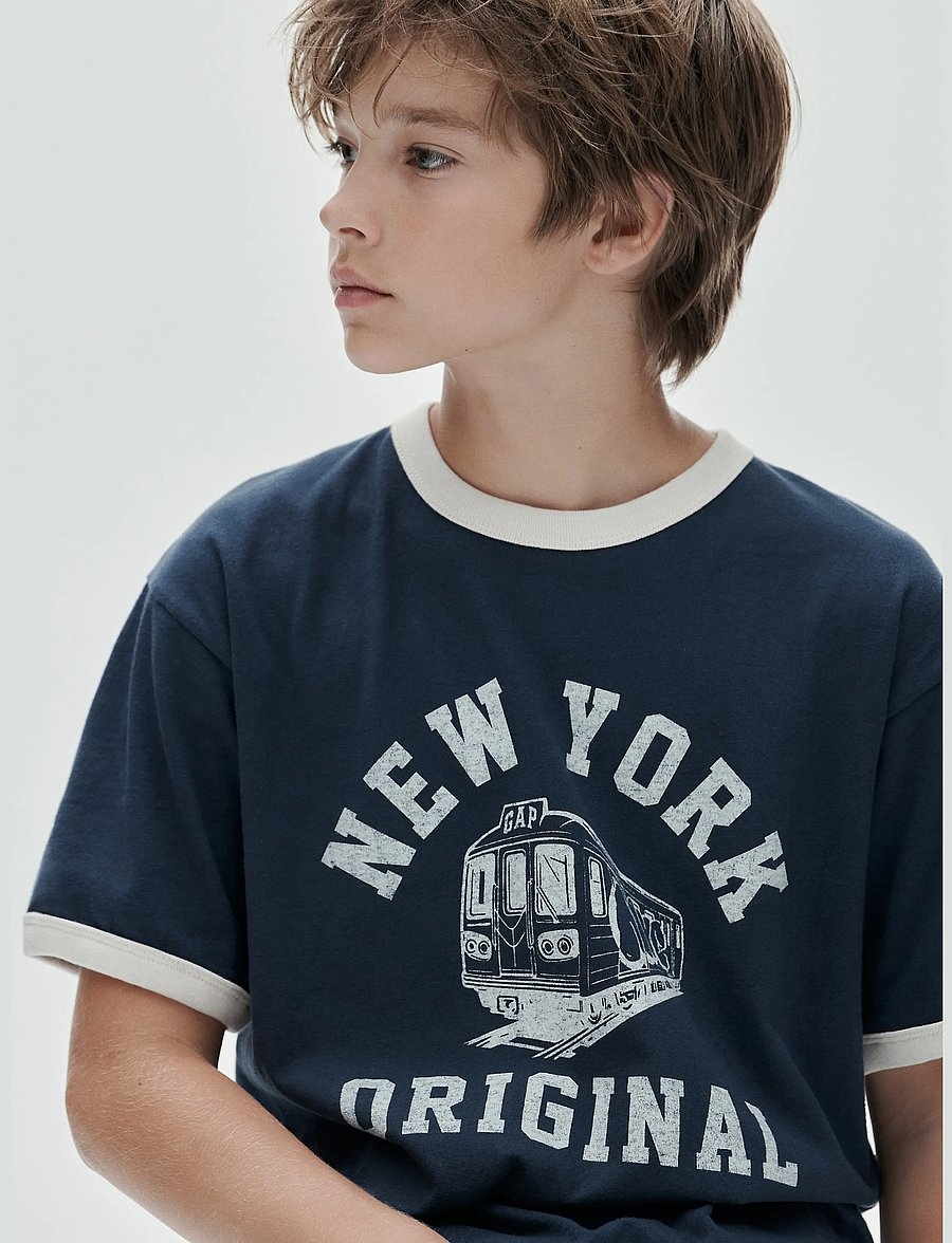 GAP - Kids Relaxed New York Graphic Ringer T-Shirt - kurzärmelige - vintage navy - 0