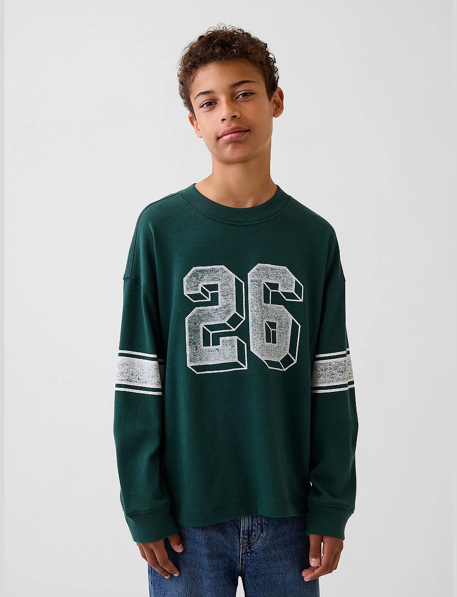 GAP - Kids Heavyweight Oversized Graphic T-Shirt - langärmelig - deep hunter 505 - 0