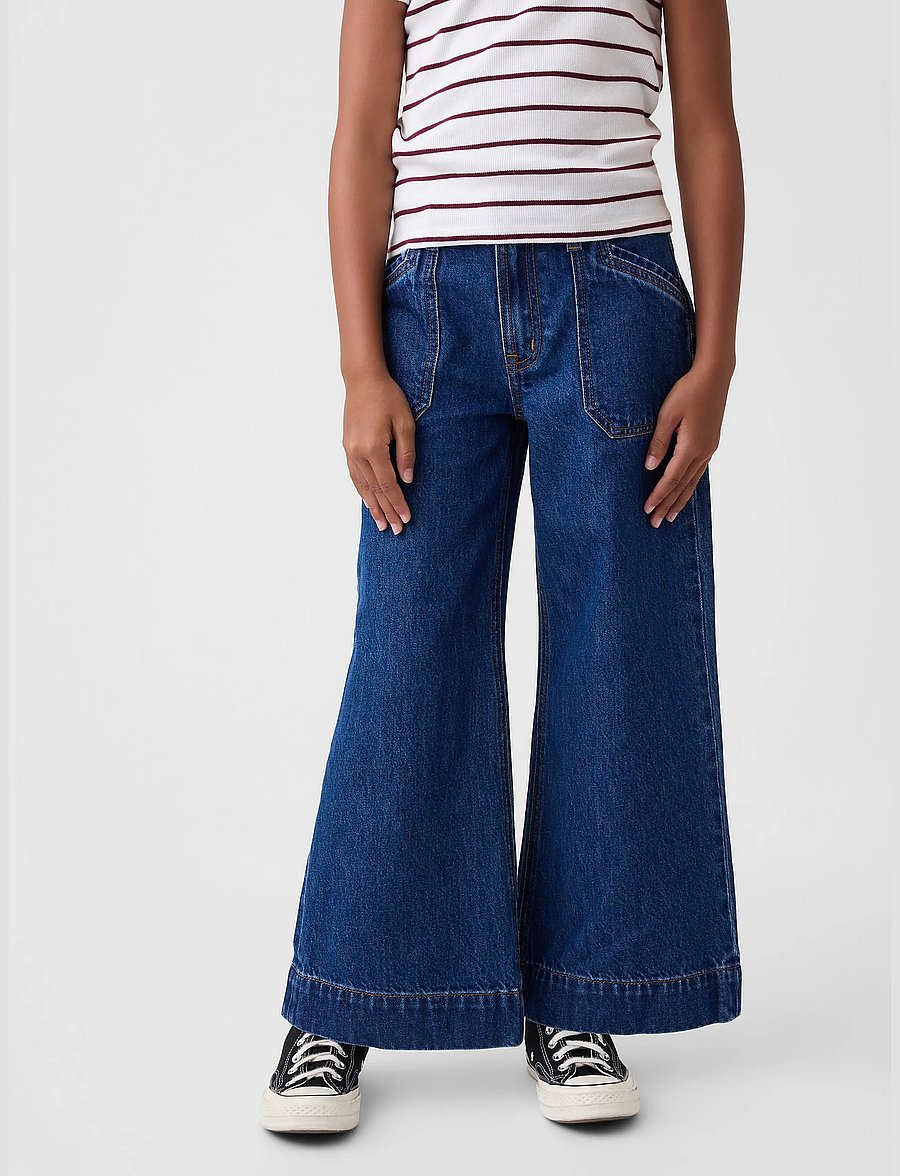 GAP - Kids High Rise Stride Wide-Leg Ankle Jeans - hosen mit weitem bein - dark wash - 2