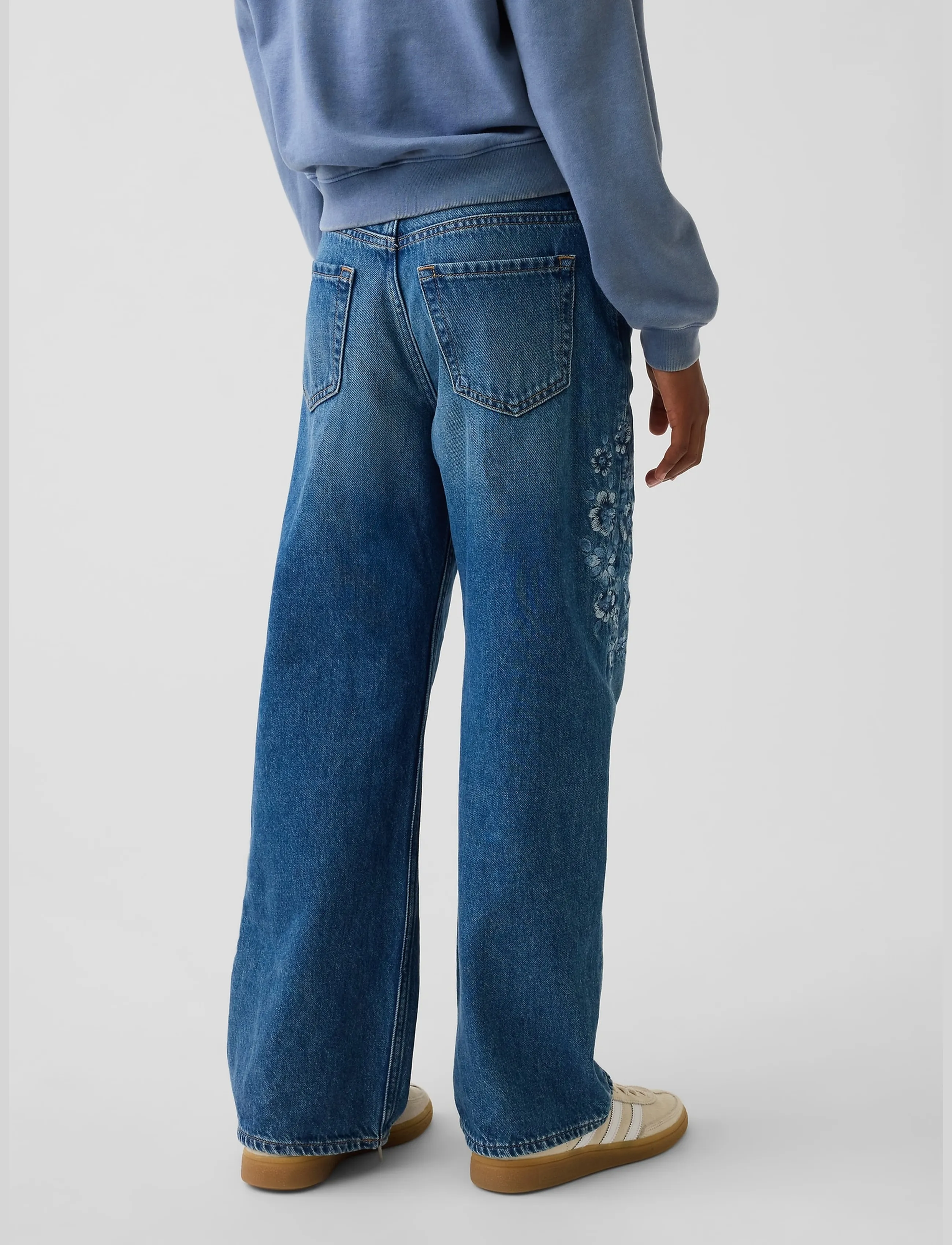 GAP - Kids Low Rise Stride Embroidered Floral Wide-Leg Jeans - medium wash - 3