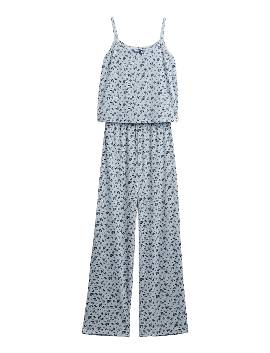 GAP - Kids Recycled Pointelle Tank PJ Set - pyjama-sets - blue floral - 1