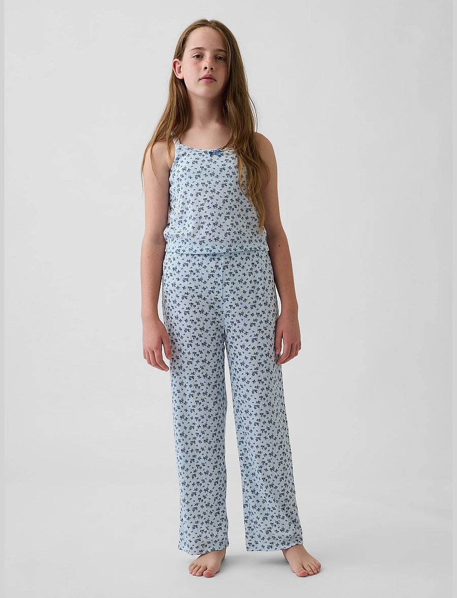 GAP - Kids Recycled Pointelle Tank PJ Set - pyjama-sets - blue floral - 0