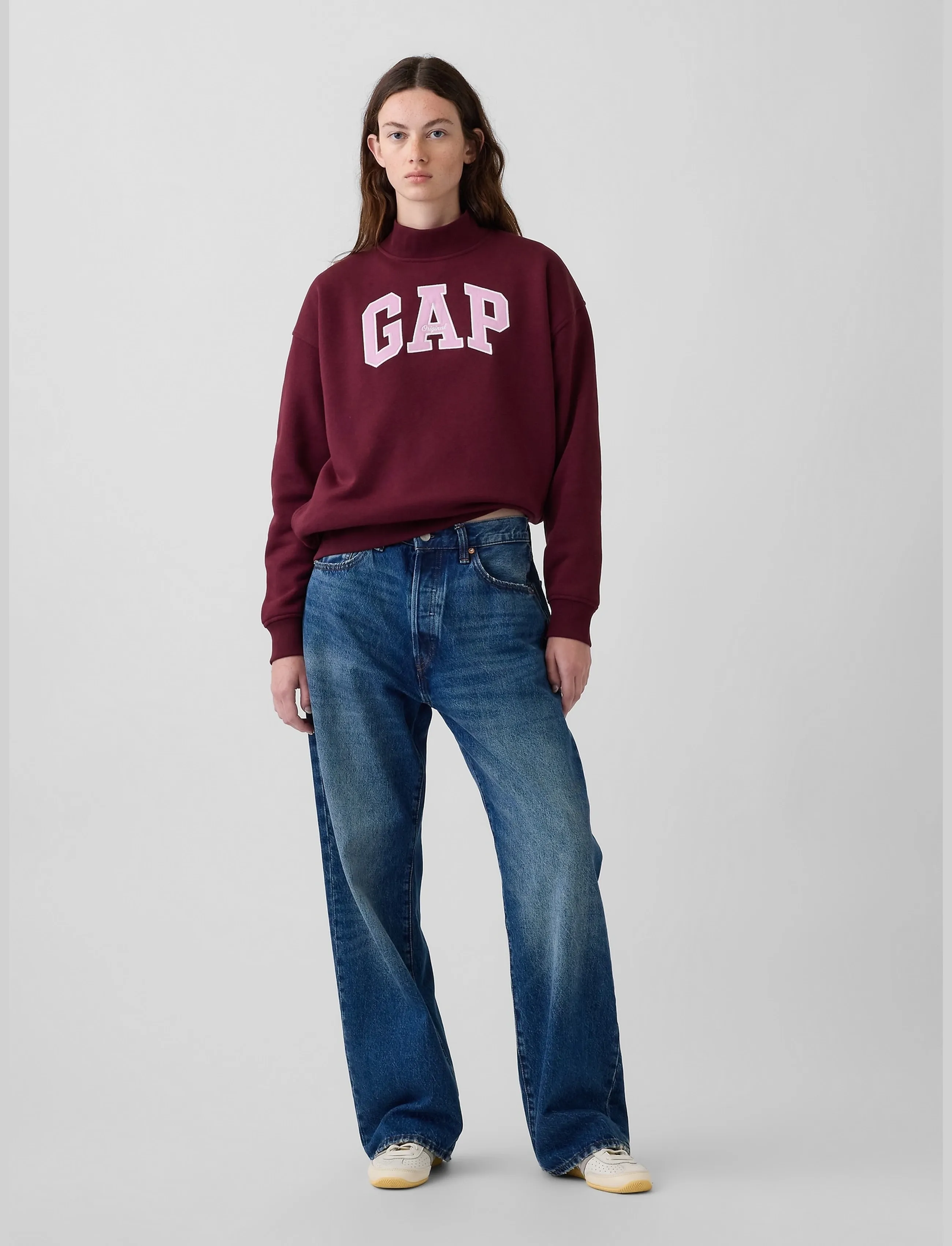 GAP - VintageSoft Oversized Mockneck Logo Sweatshirt - igapäevane stiil - burgundy 185 - 0