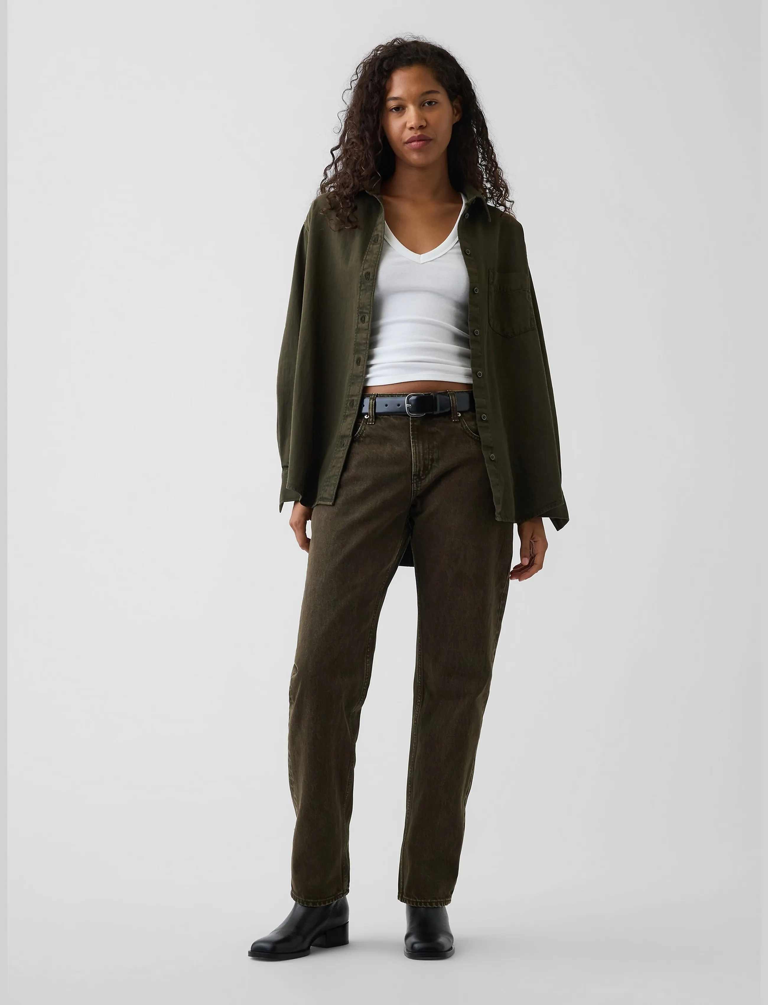 GAP Mid Rise Straight Taper Jeans - Jeans - BAMBOO / khaki/green