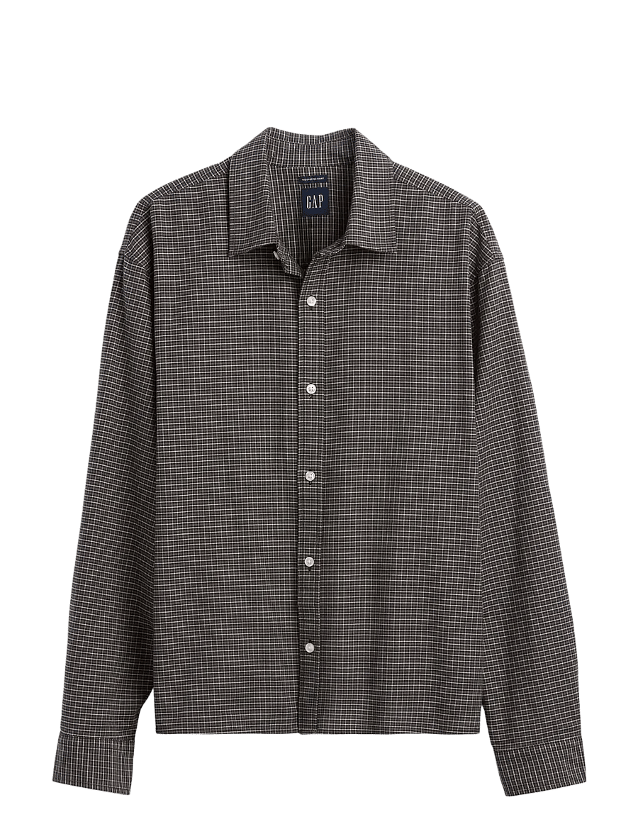 GAP - Relaxed Crop Straight-Hem Oxford Shirt - oxford skjorter - blue grey plaid - 1