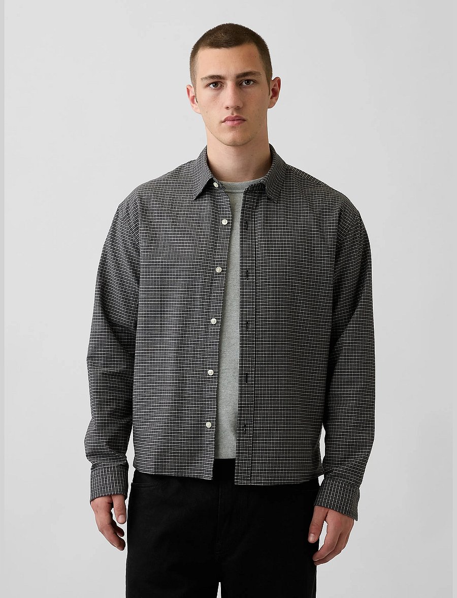 GAP - Relaxed Crop Straight-Hem Oxford Shirt - oxford skjorter - blue grey plaid - 0