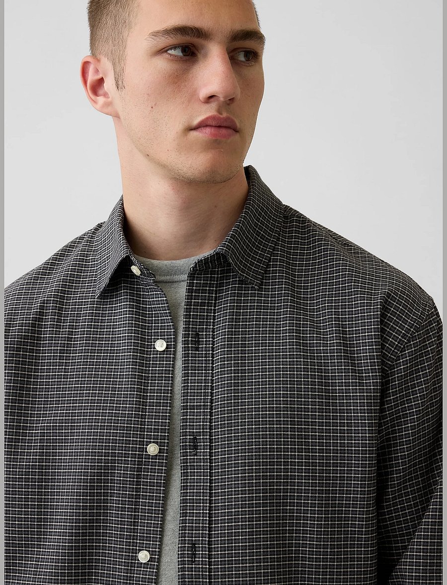 GAP - Relaxed Crop Straight-Hem Oxford Shirt - oxford skjorter - blue grey plaid - 4