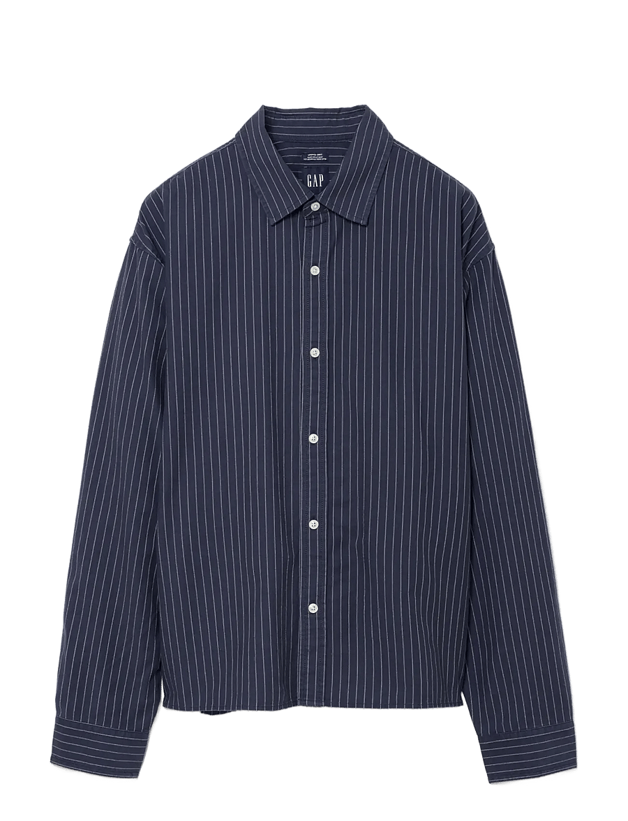GAP - Relaxed Crop Straight-Hem Oxford Shirt - oxford-hemden - blue white stripe - 0