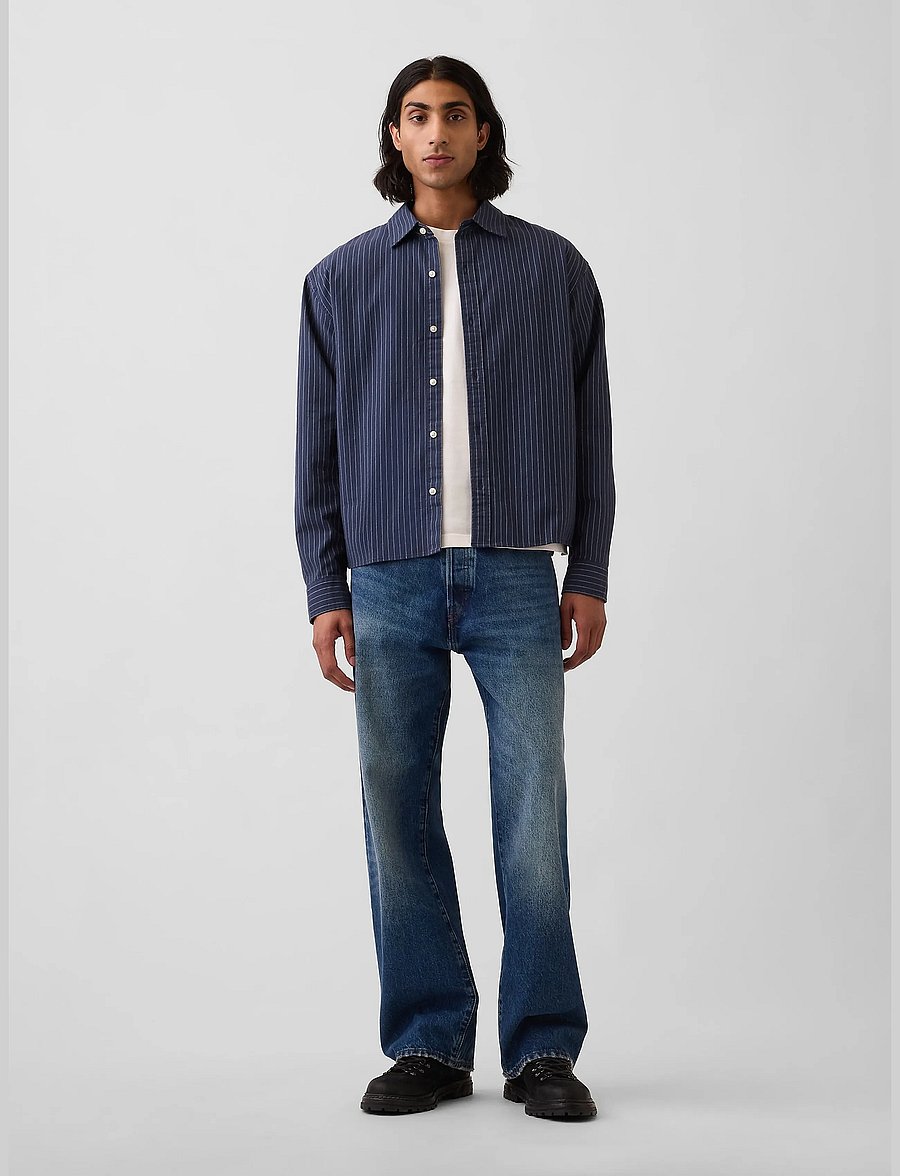 GAP - Relaxed Crop Straight-Hem Oxford Shirt - oxford skjorter - blue white stripe - 0