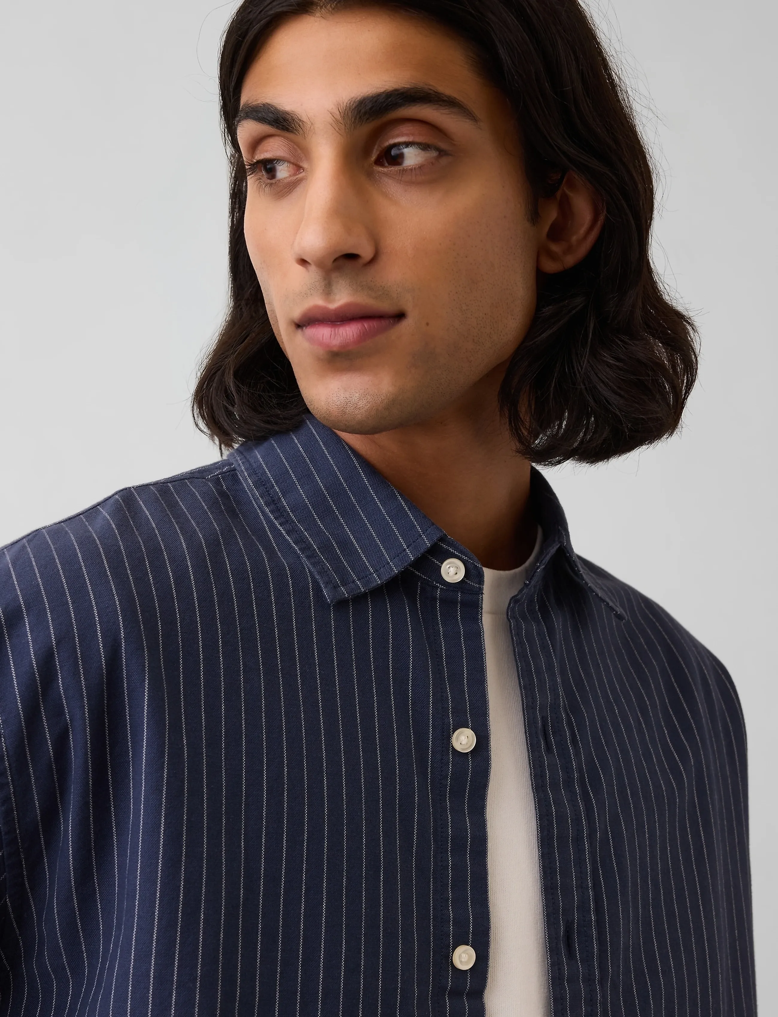 GAP - Relaxed Crop Straight-Hem Oxford Shirt - oxford skjorter - blue white stripe - 3