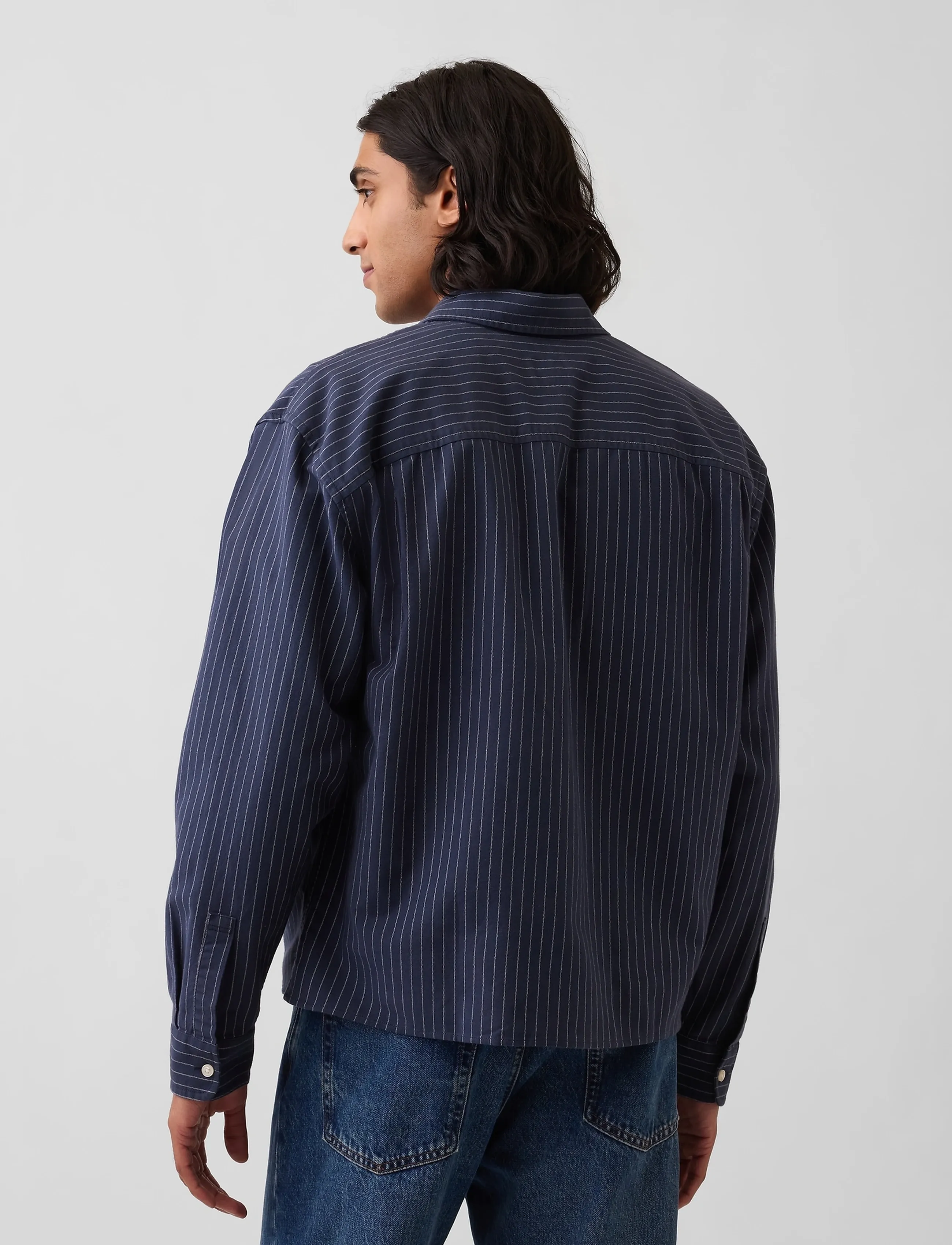 GAP - Relaxed Crop Straight-Hem Oxford Shirt - oxford skjorter - blue white stripe - 4