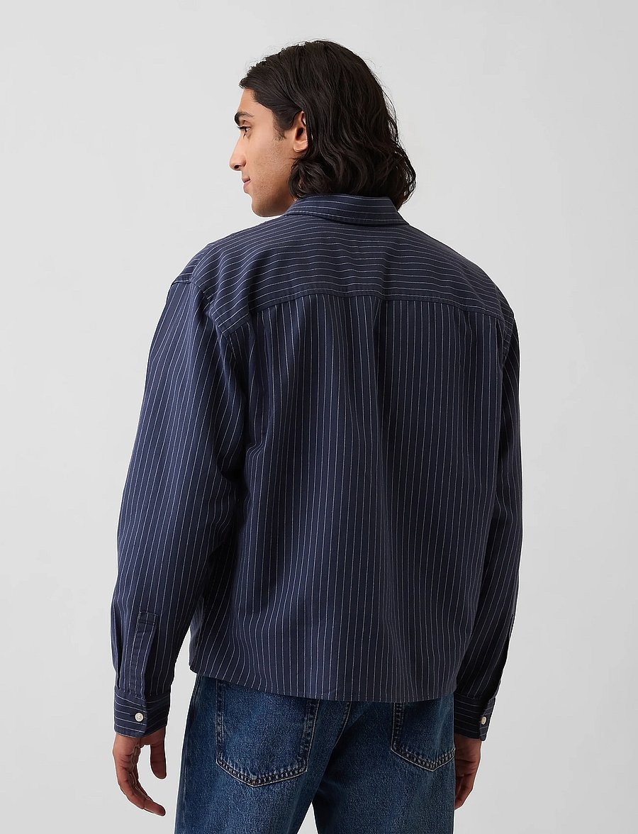 GAP - Relaxed Crop Straight-Hem Oxford Shirt - oxford skjorter - blue white stripe - 4