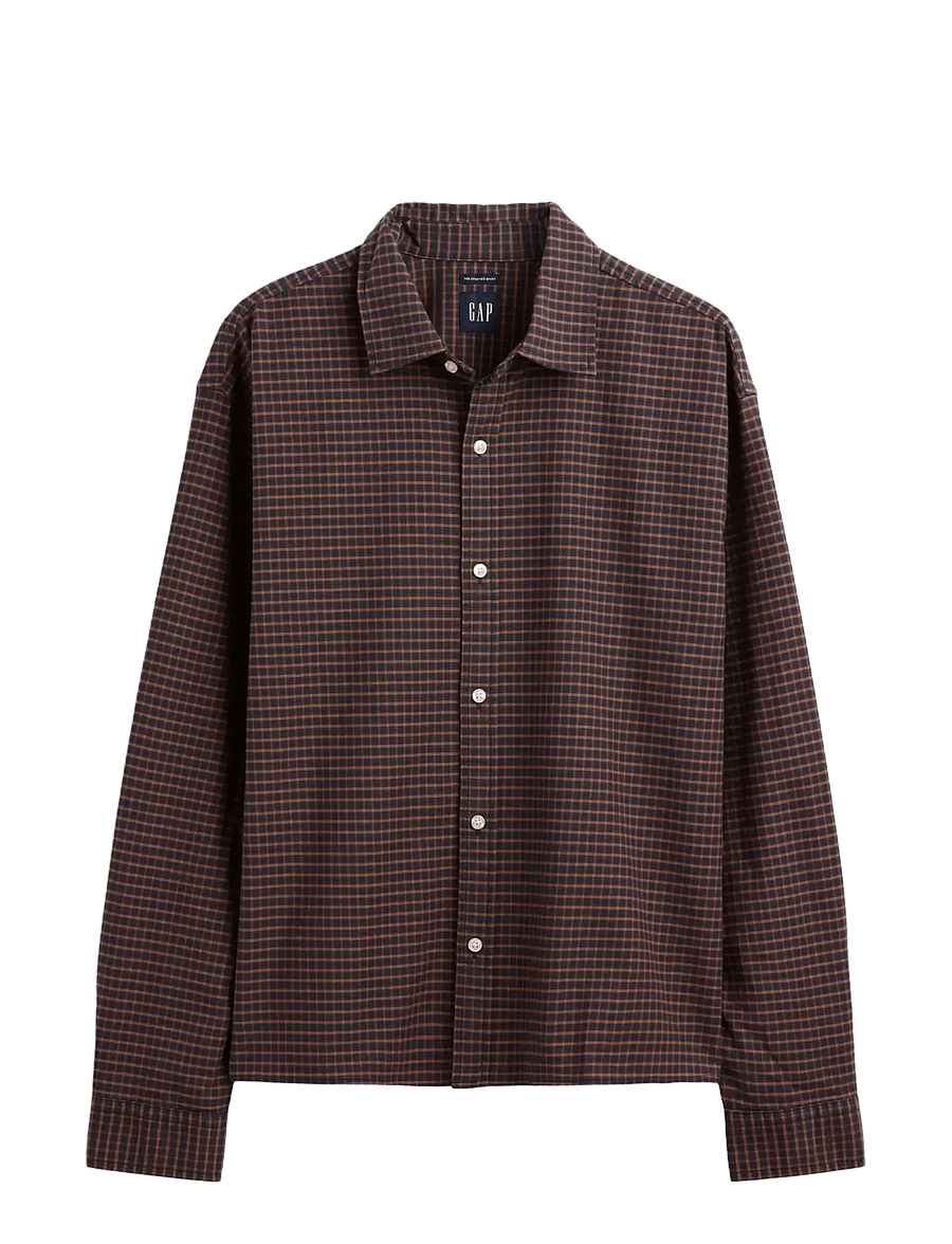 GAP - Relaxed Crop Straight-Hem Oxford Shirt - oxford skjorter - brown navy plaid - 1